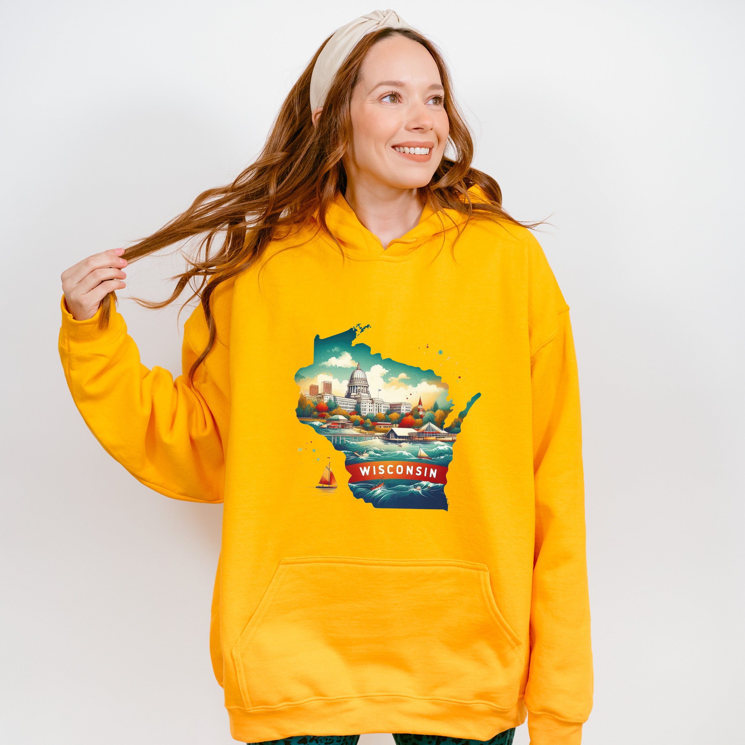 Colorful Wisconsin State Design - States &amp; Cities Unisex Crewneck T-Shirt Sweatshirt Hoodie