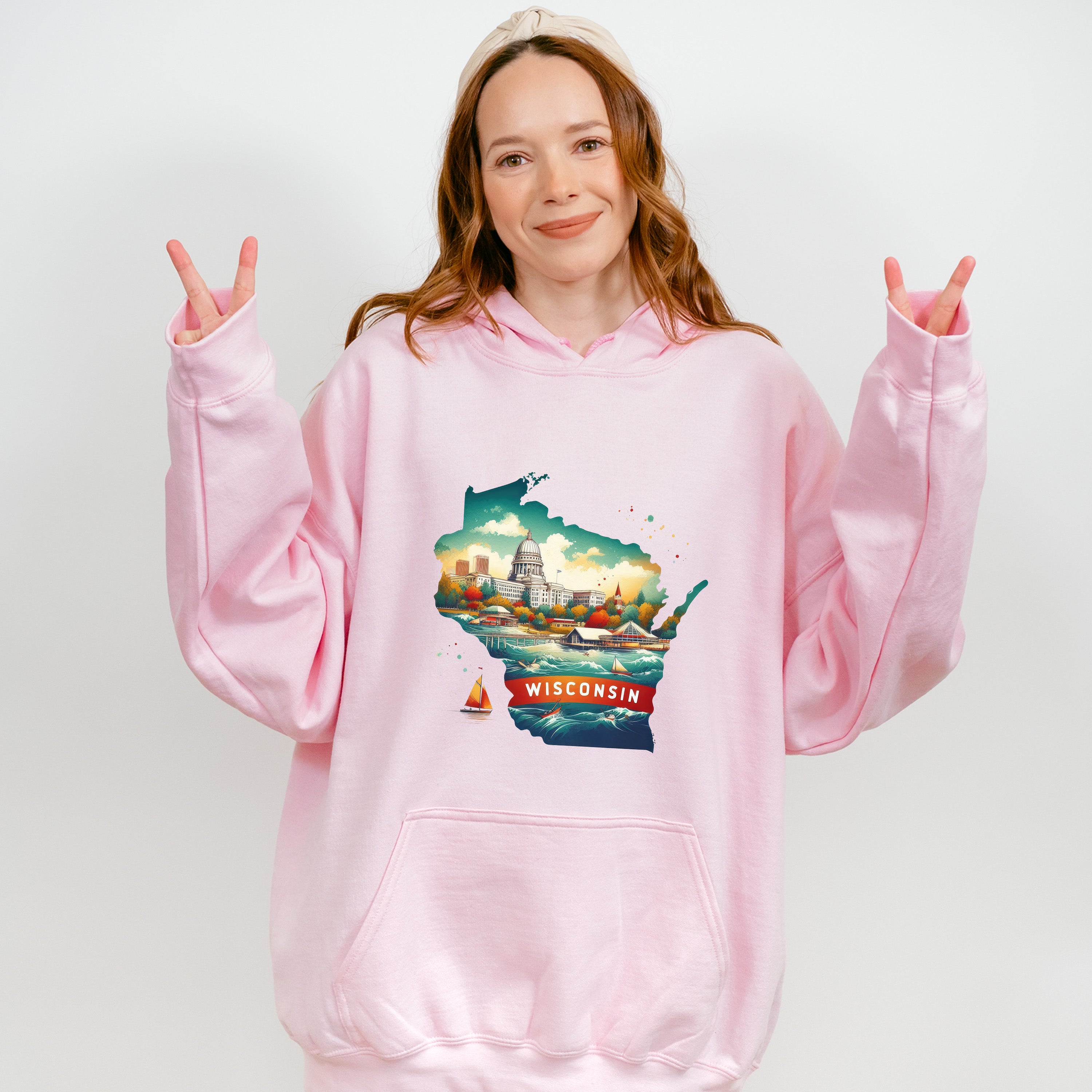 Colorful Wisconsin State Design - States &amp; Cities Unisex Crewneck T-Shirt Sweatshirt Hoodie