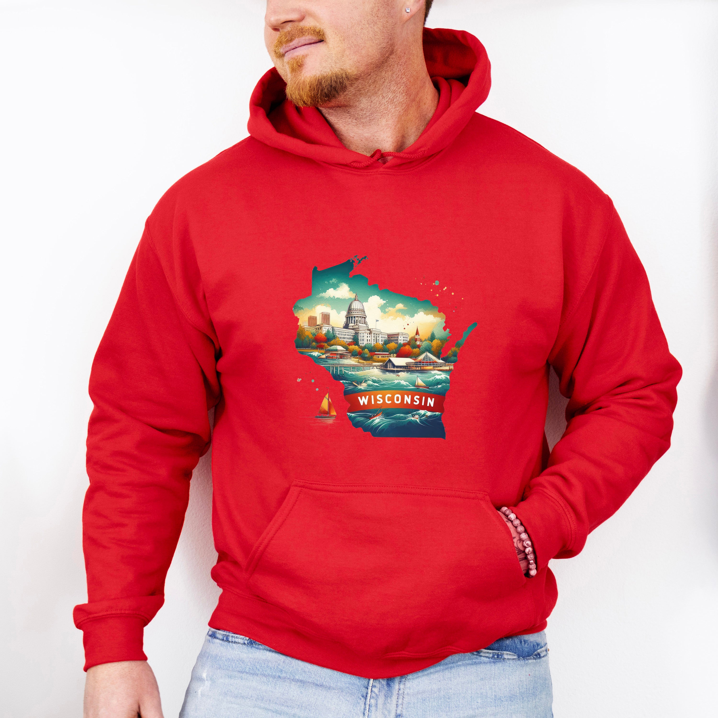 Colorful Wisconsin State Design - States &amp; Cities Unisex Crewneck T-Shirt Sweatshirt Hoodie