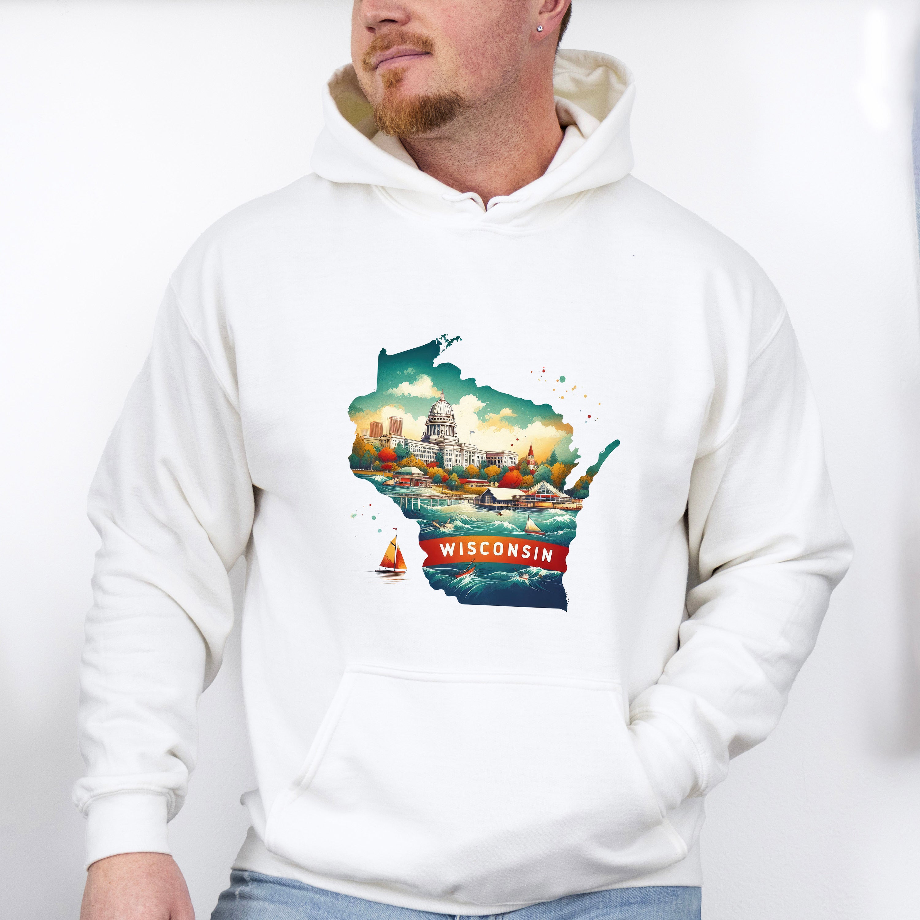 Colorful Wisconsin State Design - States &amp; Cities Unisex Crewneck T-Shirt Sweatshirt Hoodie