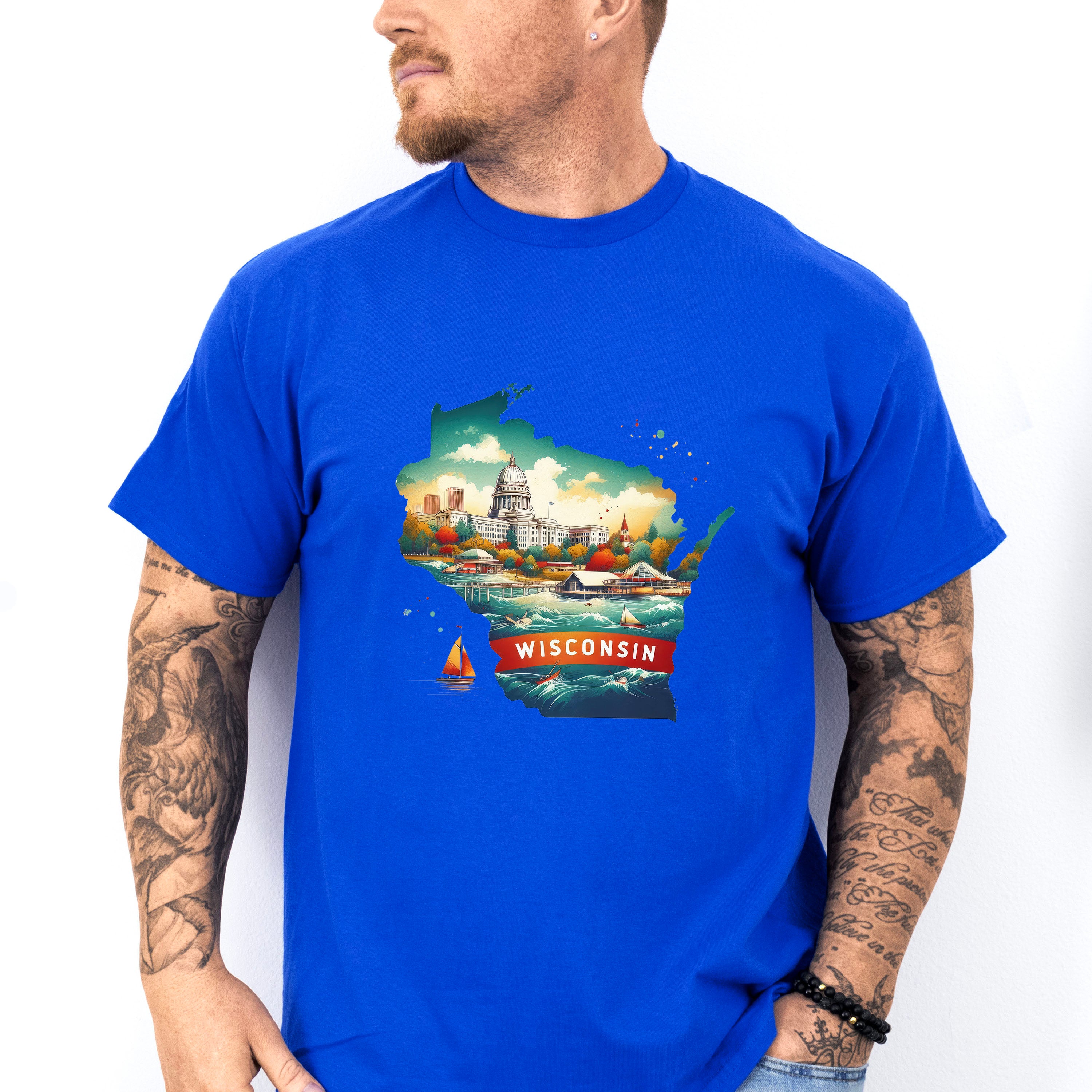 Colorful Wisconsin State Design - States &amp; Cities Unisex Crewneck T-Shirt Sweatshirt Hoodie