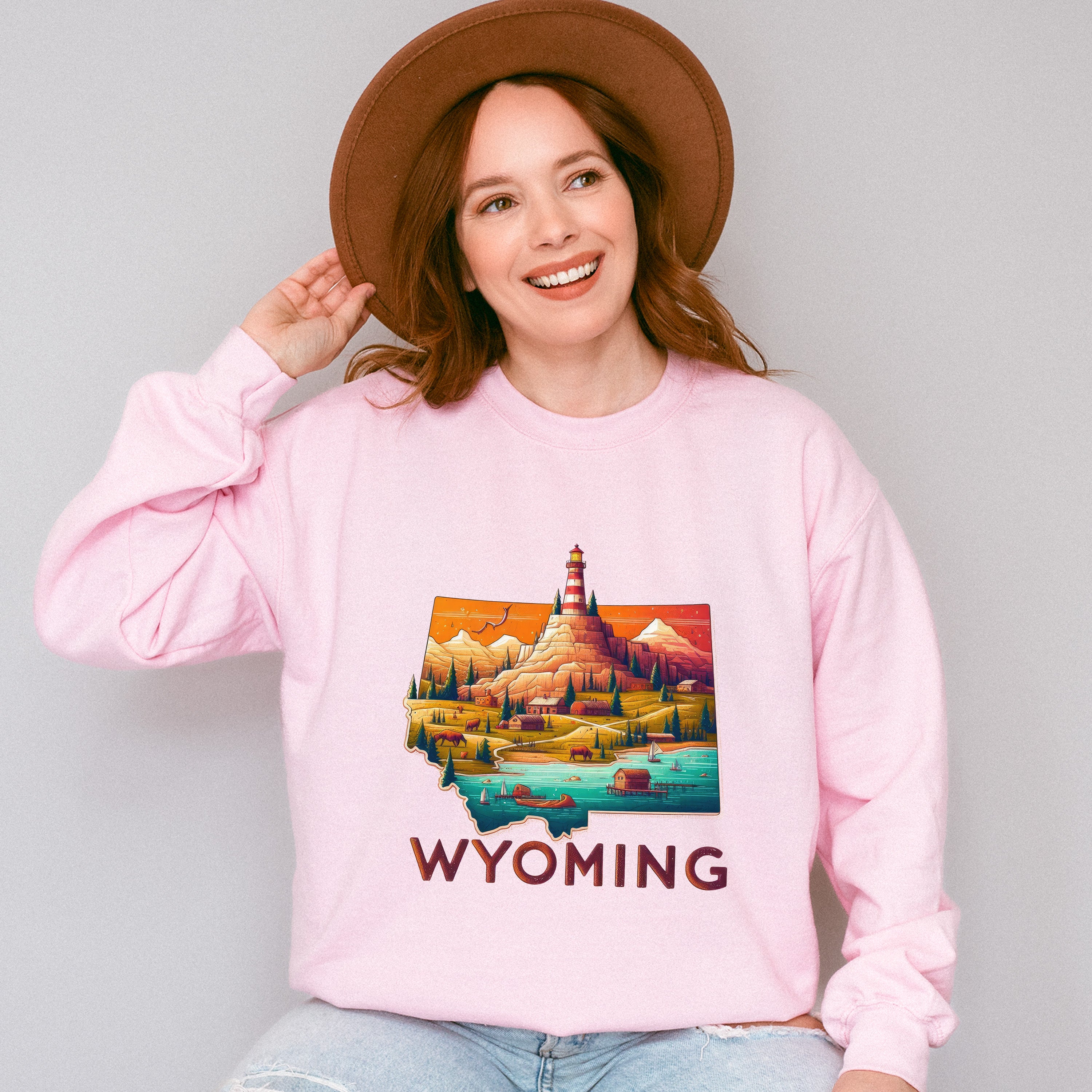 Colorful Wyoming State Design - States &amp; Cities Unisex Crewneck T-Shirt Sweatshirt Hoodie