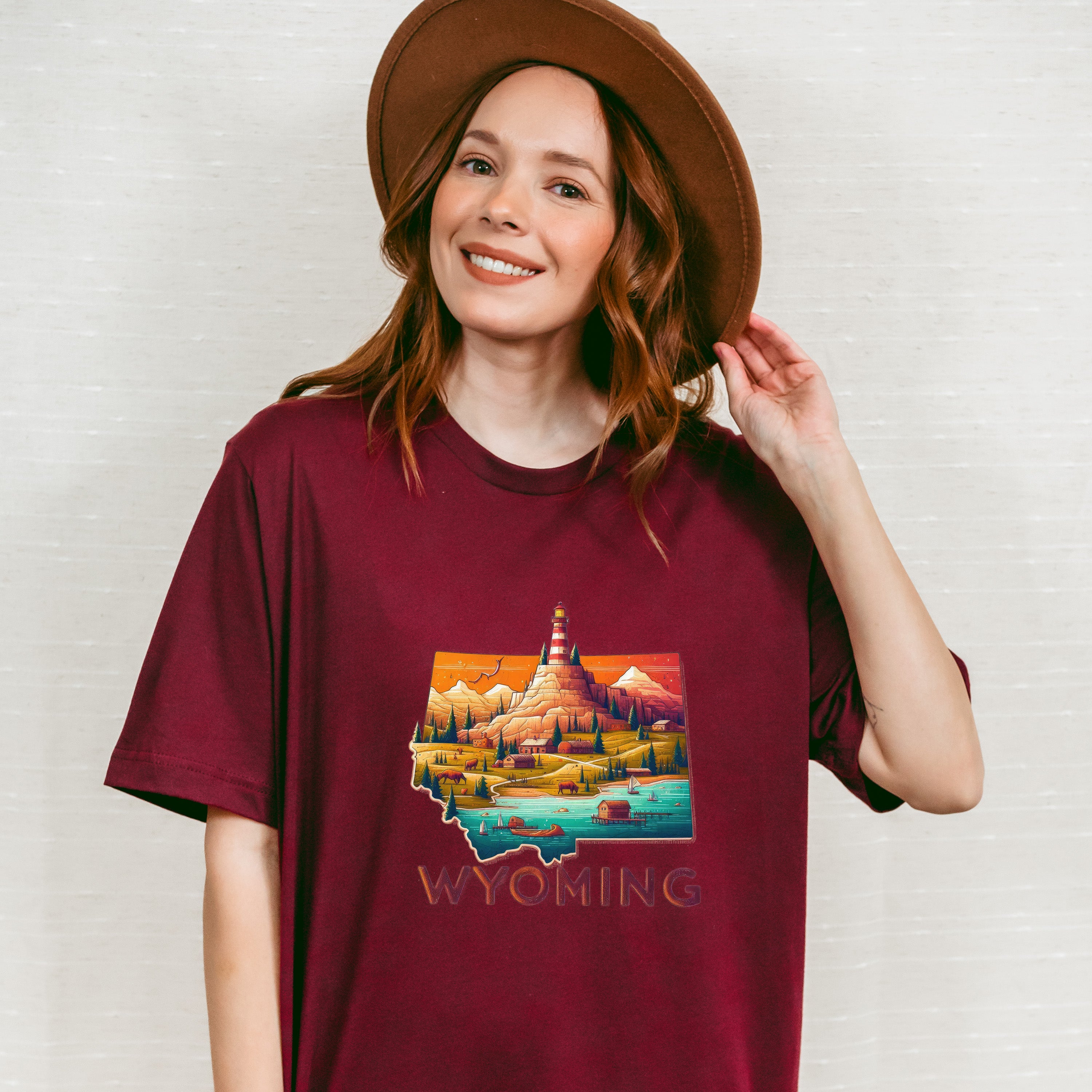 Colorful Wyoming State Design - States &amp; Cities Unisex Crewneck T-Shirt Sweatshirt Hoodie