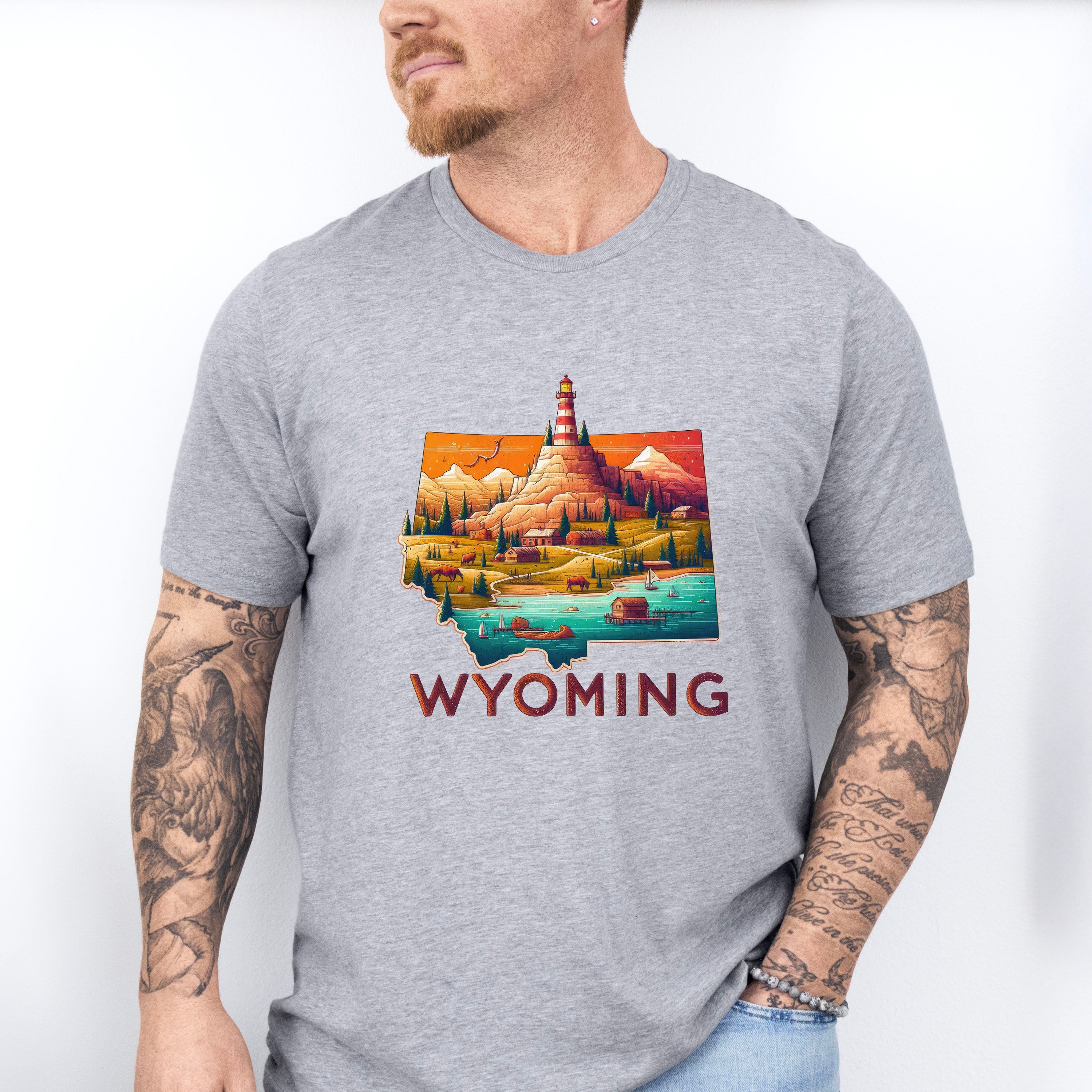 Colorful Wyoming State Design - States &amp; Cities Unisex Crewneck T-Shirt Sweatshirt Hoodie