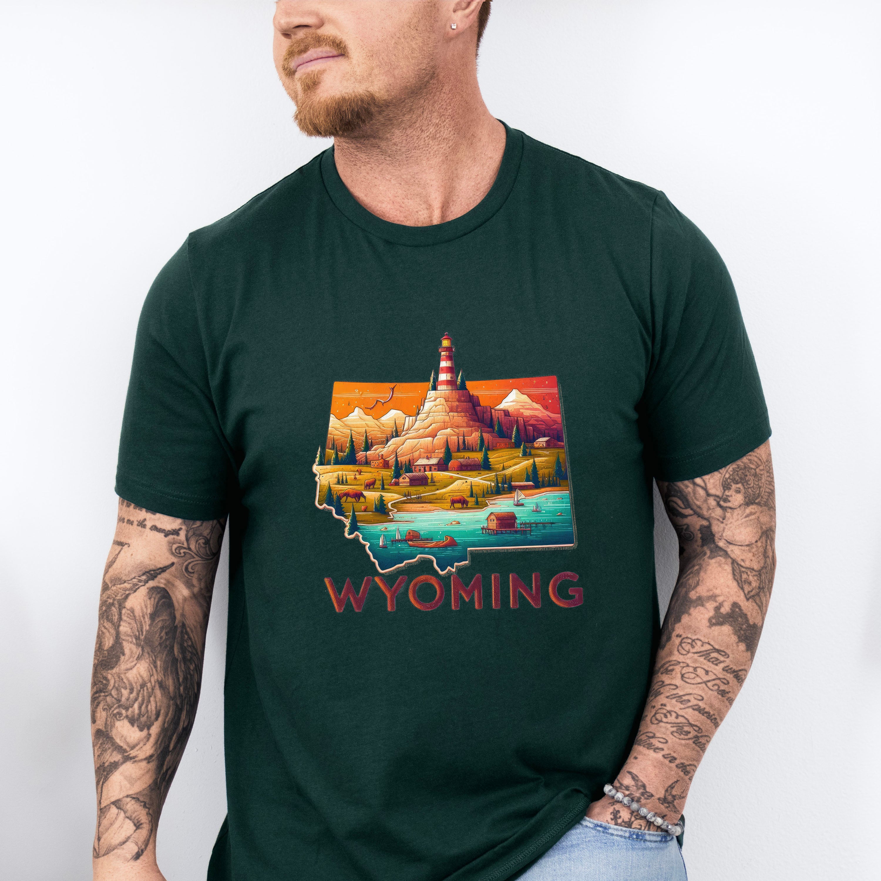 Colorful Wyoming State Design - States &amp; Cities Unisex Crewneck T-Shirt Sweatshirt Hoodie
