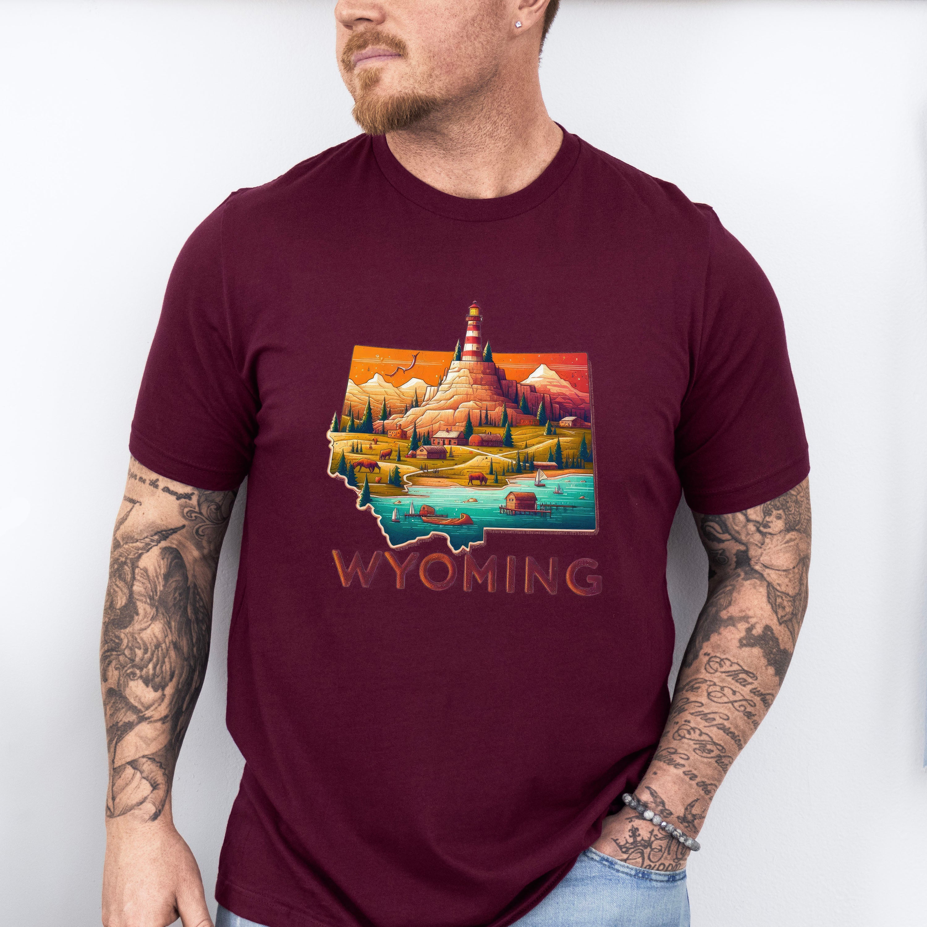 Colorful Wyoming State Design - States &amp; Cities Unisex Crewneck T-Shirt Sweatshirt Hoodie