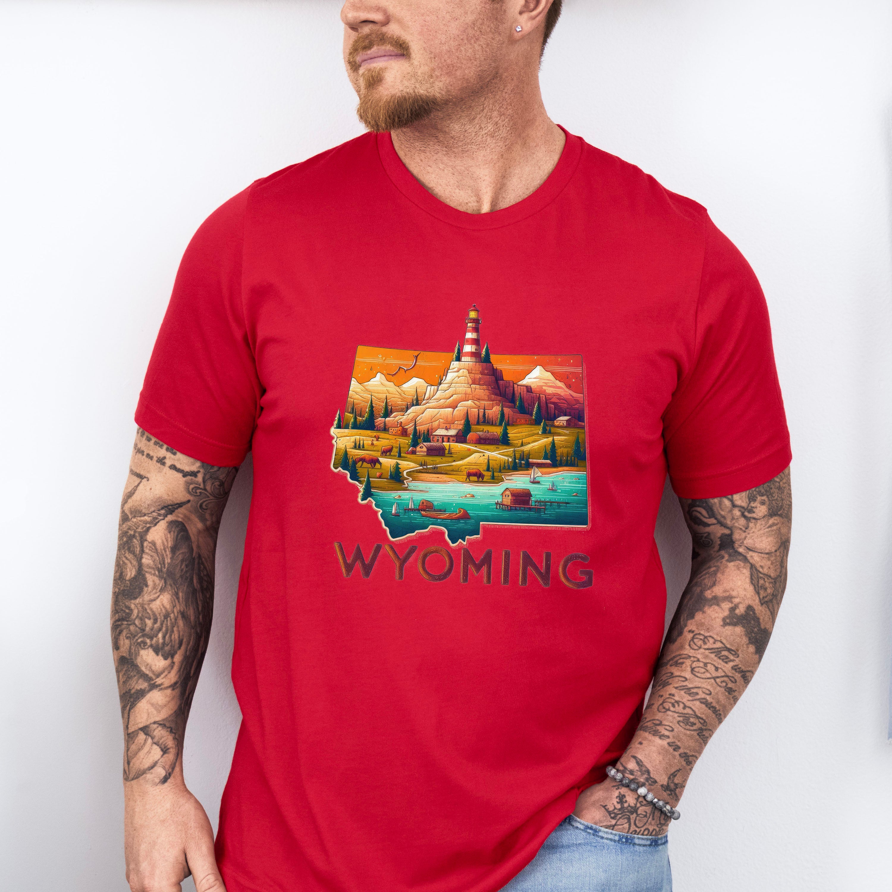 Colorful Wyoming State Design - States &amp; Cities Unisex Crewneck T-Shirt Sweatshirt Hoodie