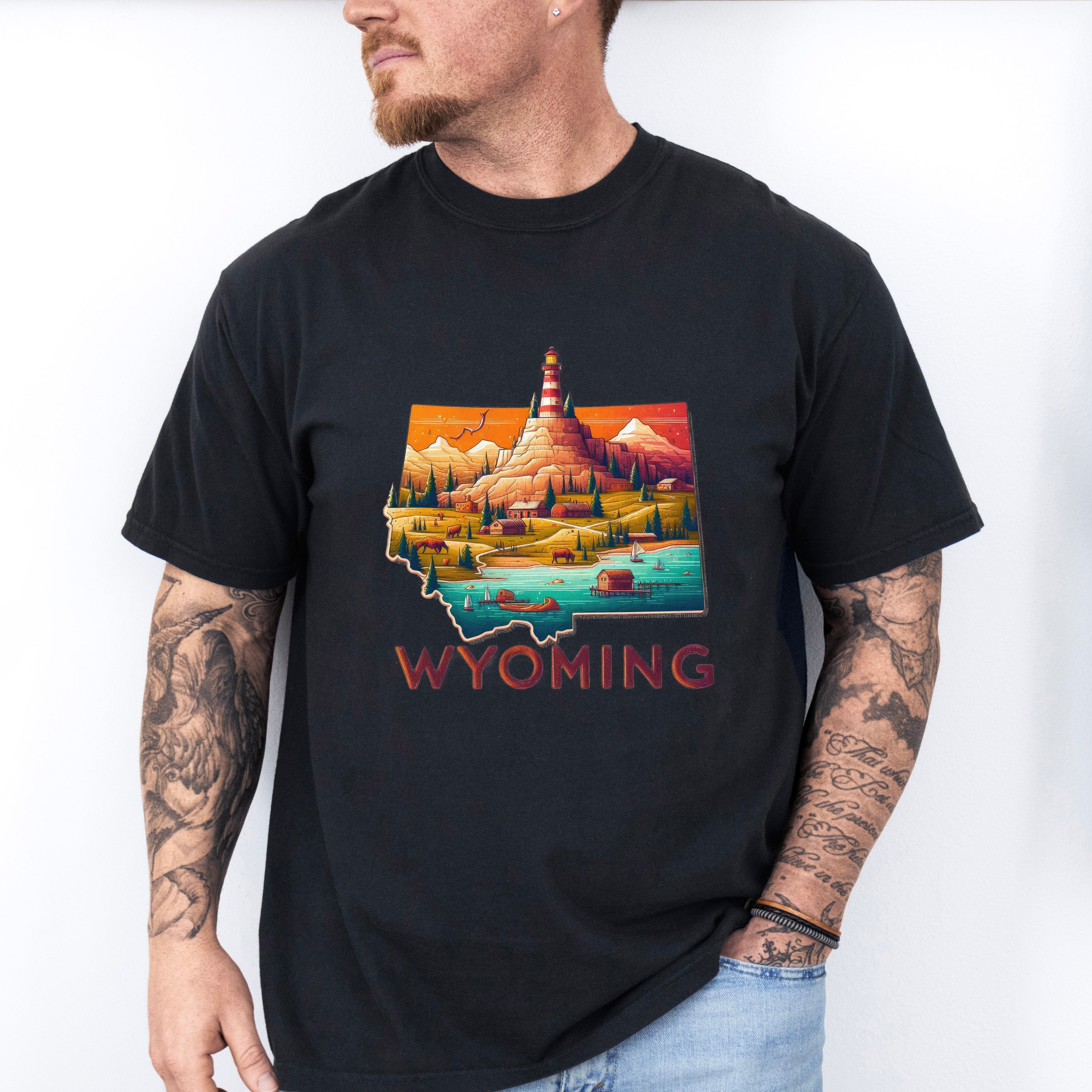 Colorful Wyoming State Design - States &amp; Cities Unisex Crewneck T-Shirt Sweatshirt Hoodie