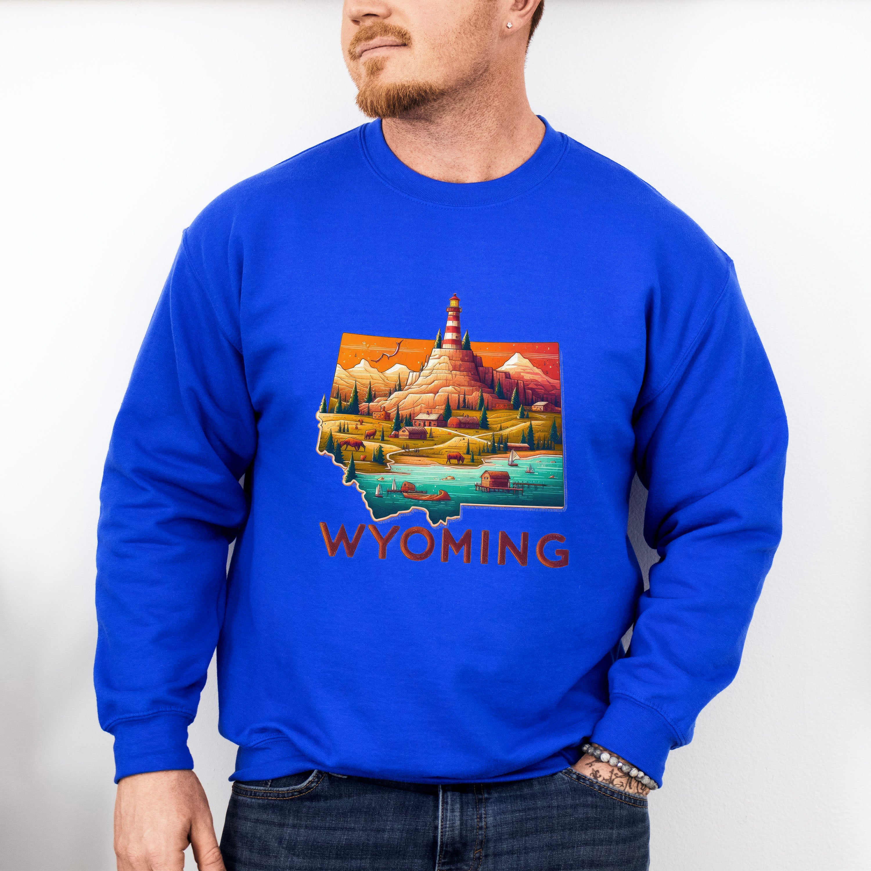 Colorful Wyoming State Design - States &amp; Cities Unisex Crewneck T-Shirt Sweatshirt Hoodie