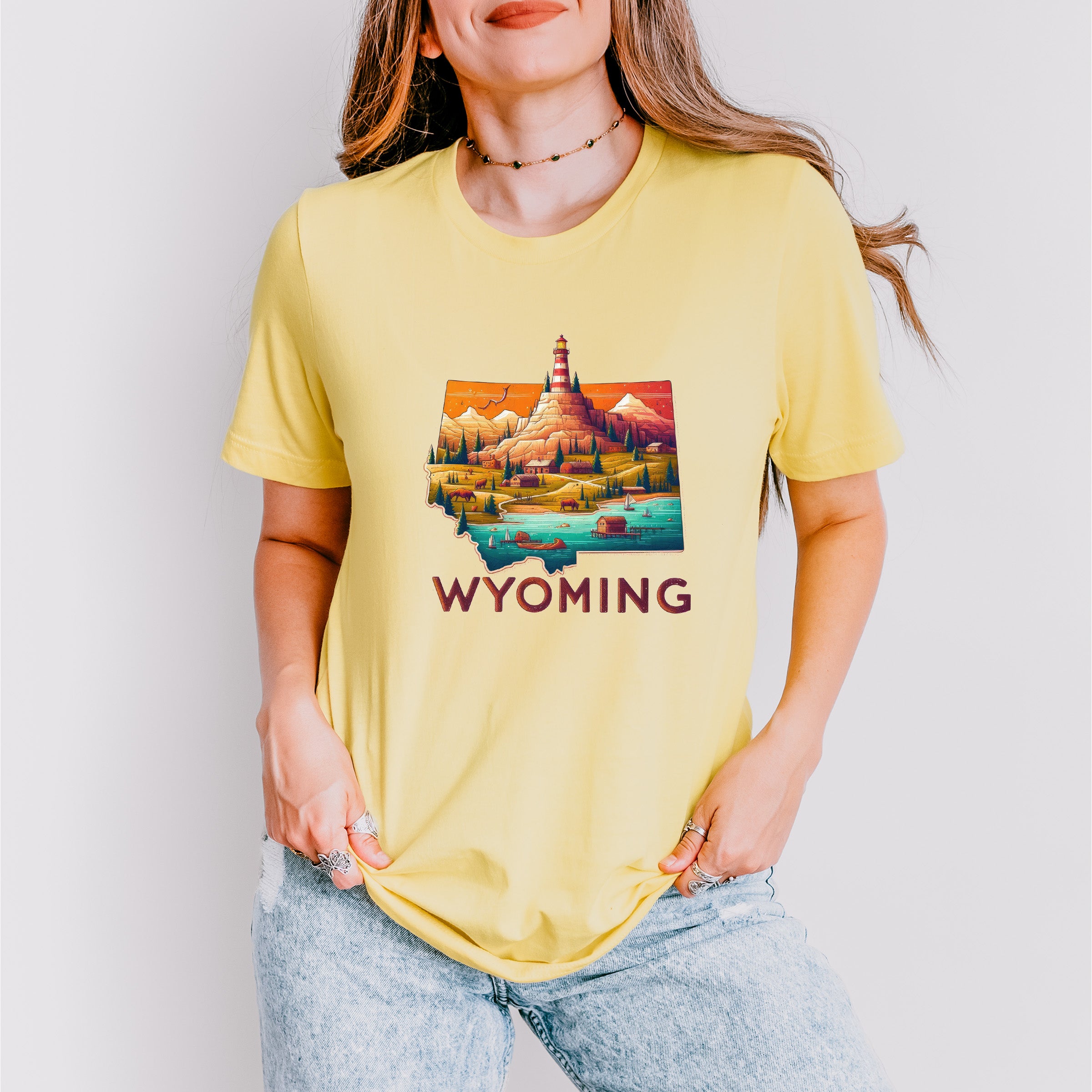 Colorful Wyoming State Design - States &amp; Cities Unisex Crewneck T-Shirt Sweatshirt Hoodie