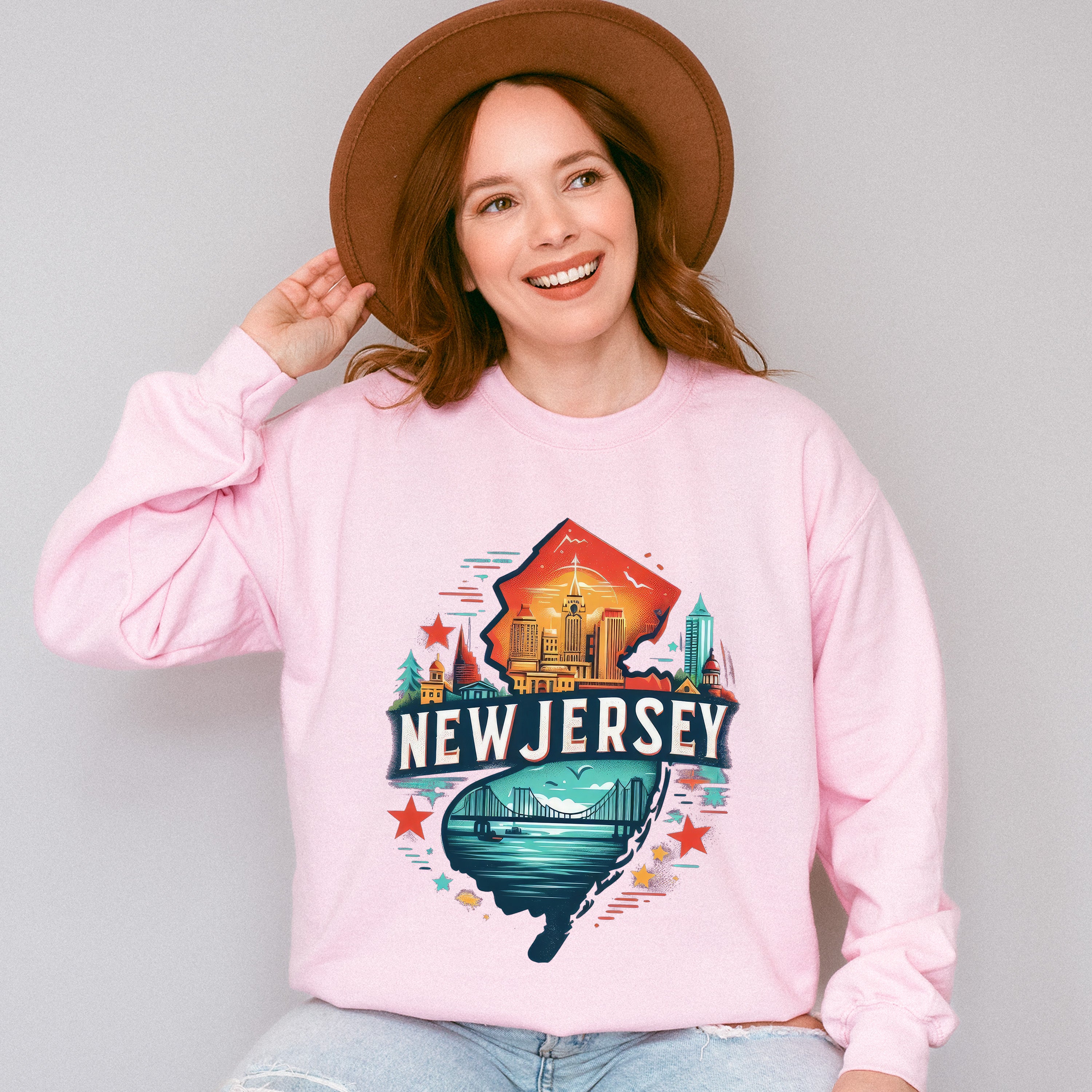 Colorful New Jersey State Design - States &amp; Cities Unisex Crewneck T-Shirt Sweatshirt Hoodie