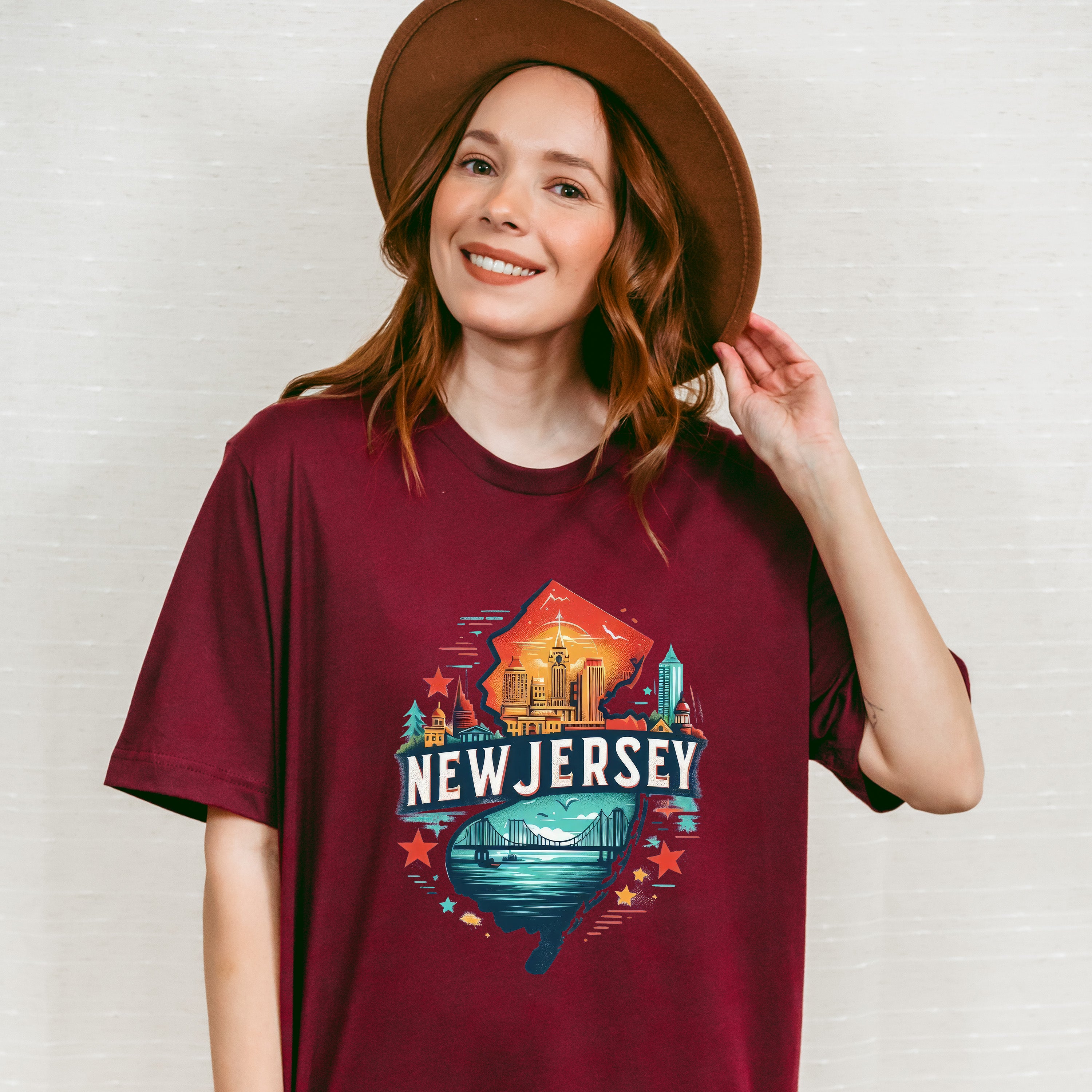 Colorful New Jersey State Design - States &amp; Cities Unisex Crewneck T-Shirt Sweatshirt Hoodie