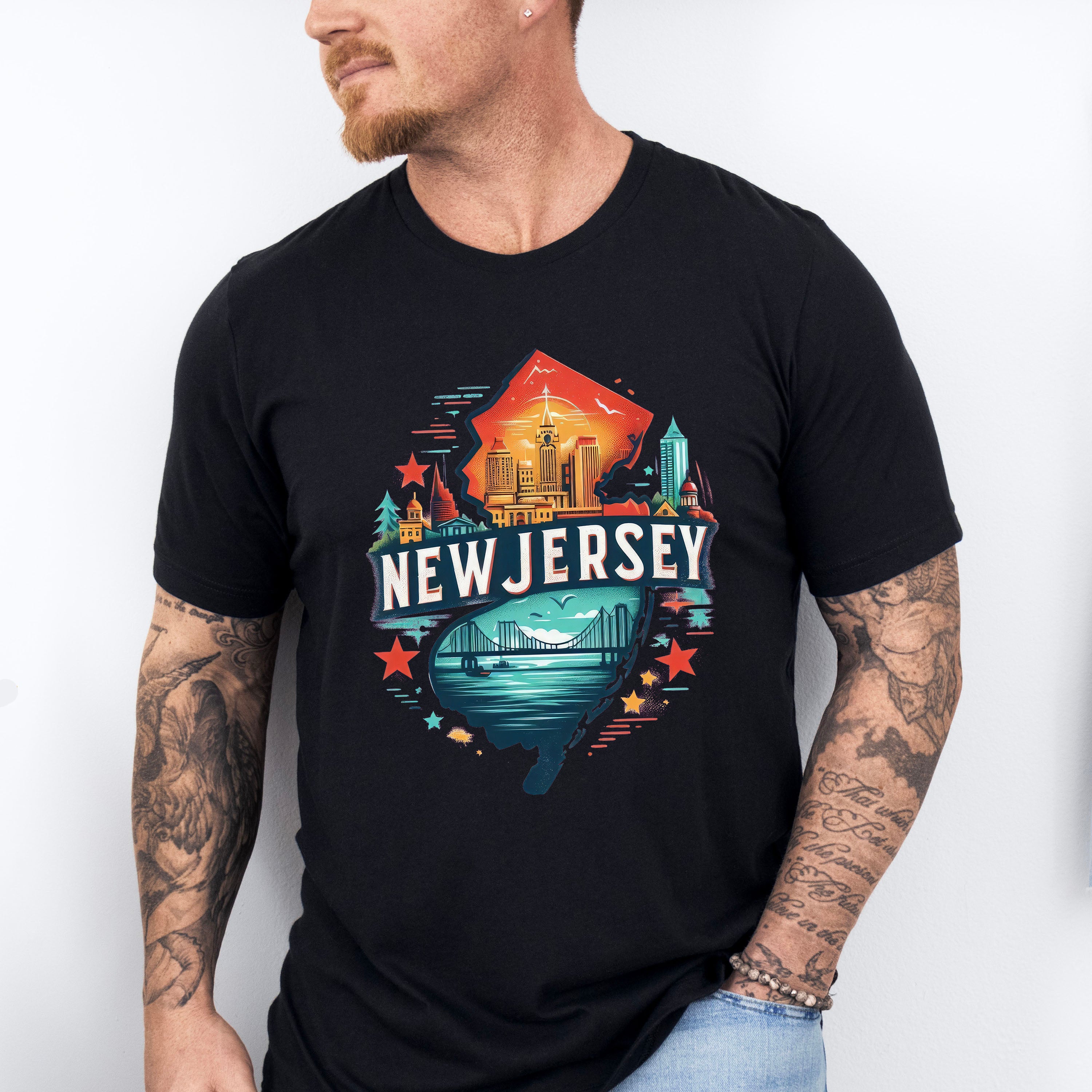 Colorful New Jersey State Design - States &amp; Cities Unisex Crewneck T-Shirt Sweatshirt Hoodie