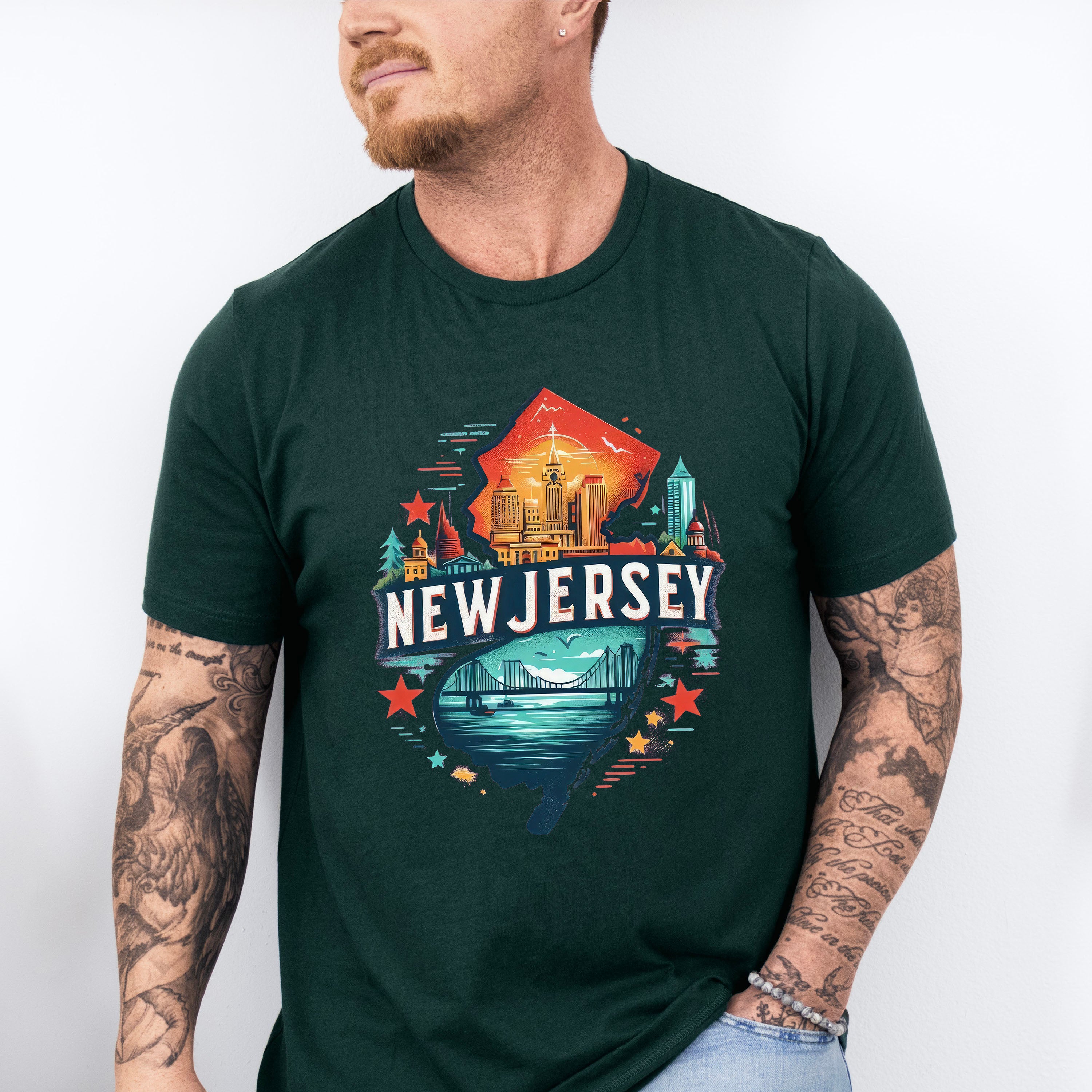 Colorful New Jersey State Design - States &amp; Cities Unisex Crewneck T-Shirt Sweatshirt Hoodie