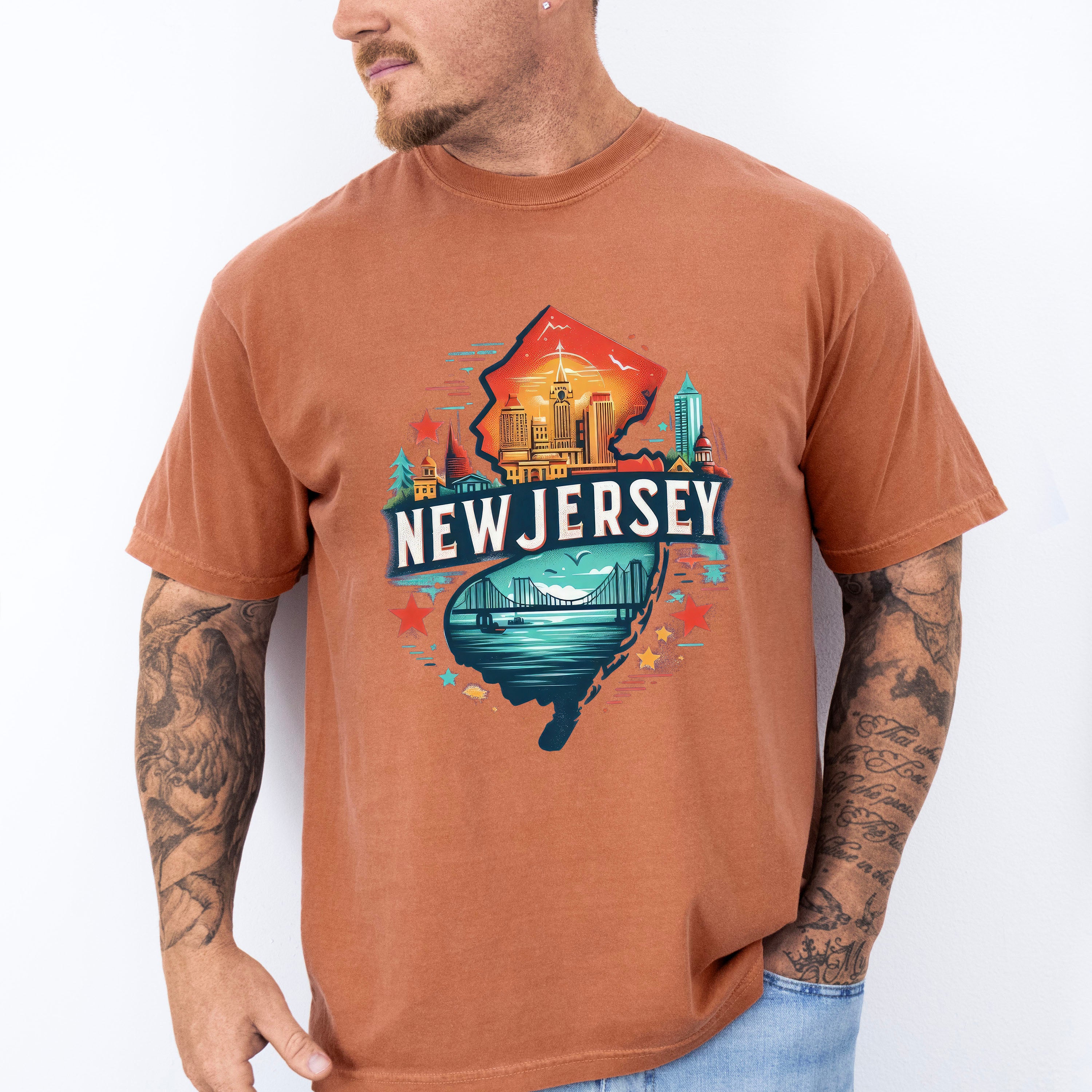 Colorful New Jersey State Design - States &amp; Cities Unisex Crewneck T-Shirt Sweatshirt Hoodie