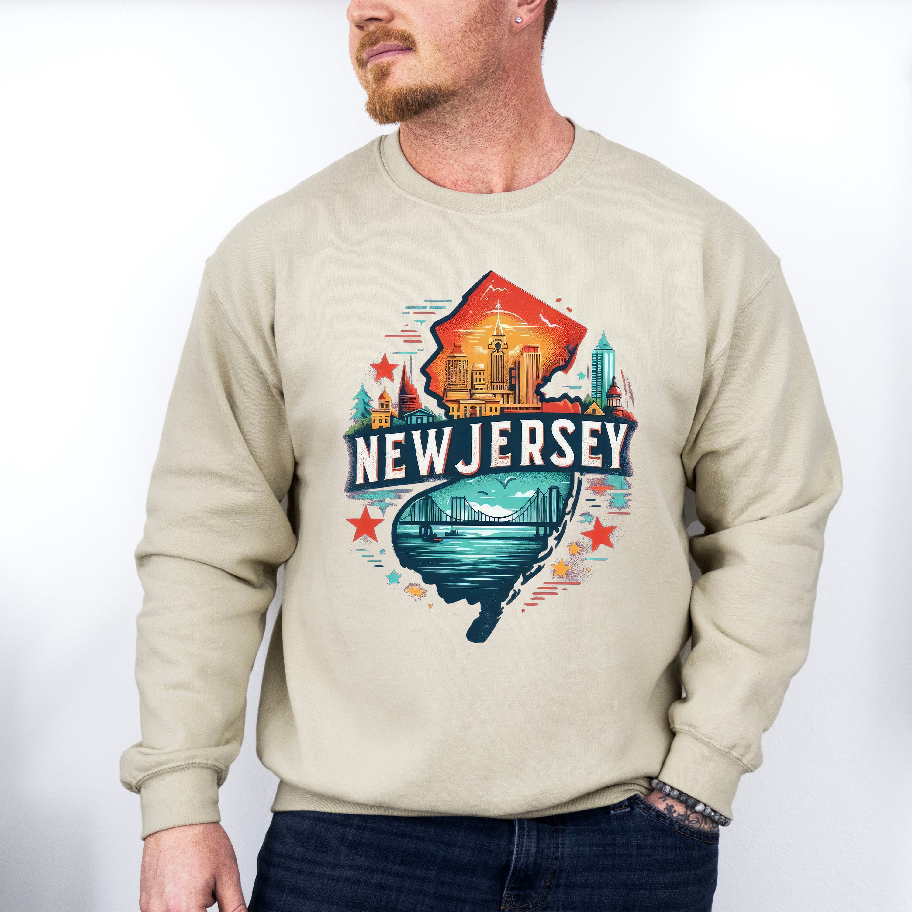 Colorful New Jersey State Design - States &amp; Cities Unisex Crewneck T-Shirt Sweatshirt Hoodie