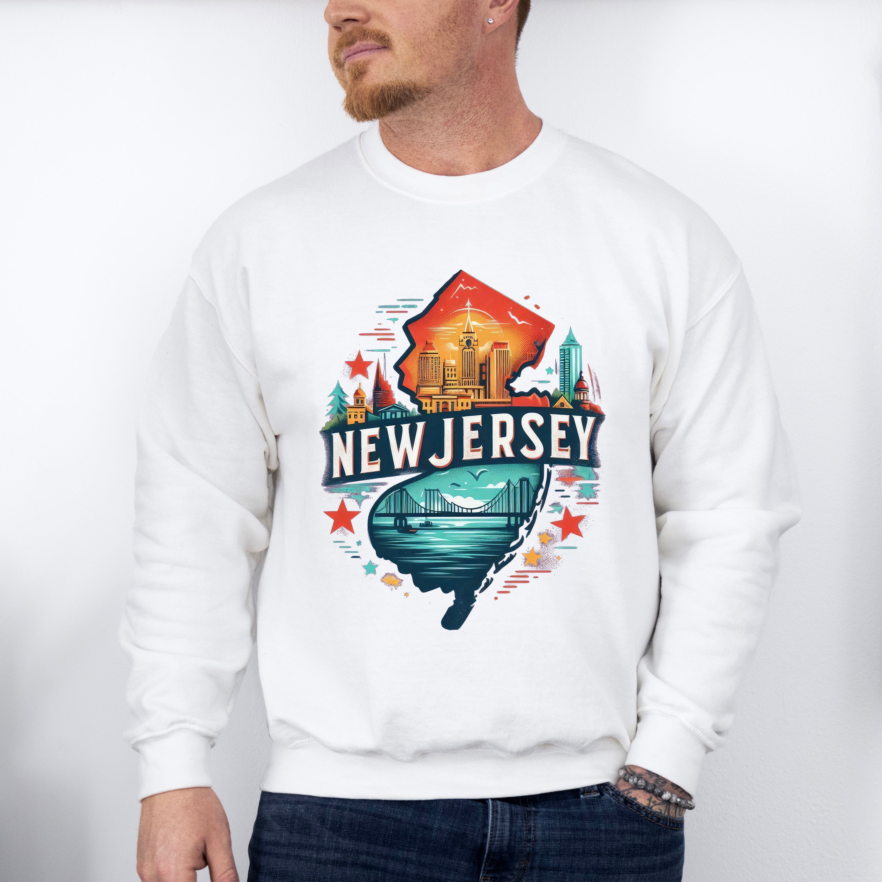 Colorful New Jersey State Design - States &amp; Cities Unisex Crewneck T-Shirt Sweatshirt Hoodie