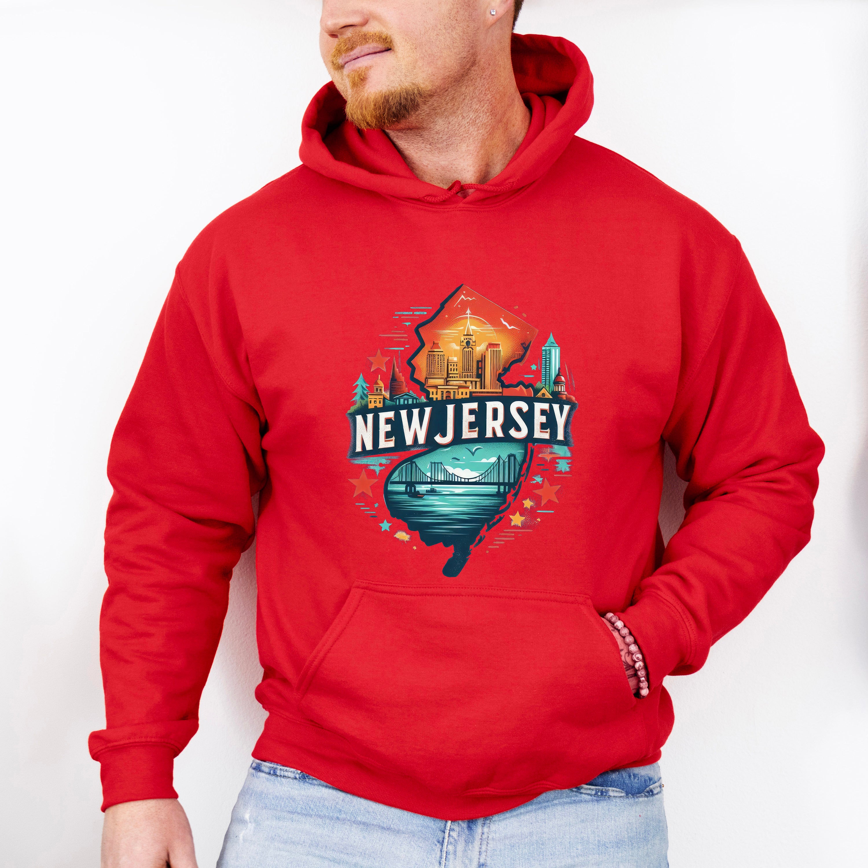 Colorful New Jersey State Design - States &amp; Cities Unisex Crewneck T-Shirt Sweatshirt Hoodie