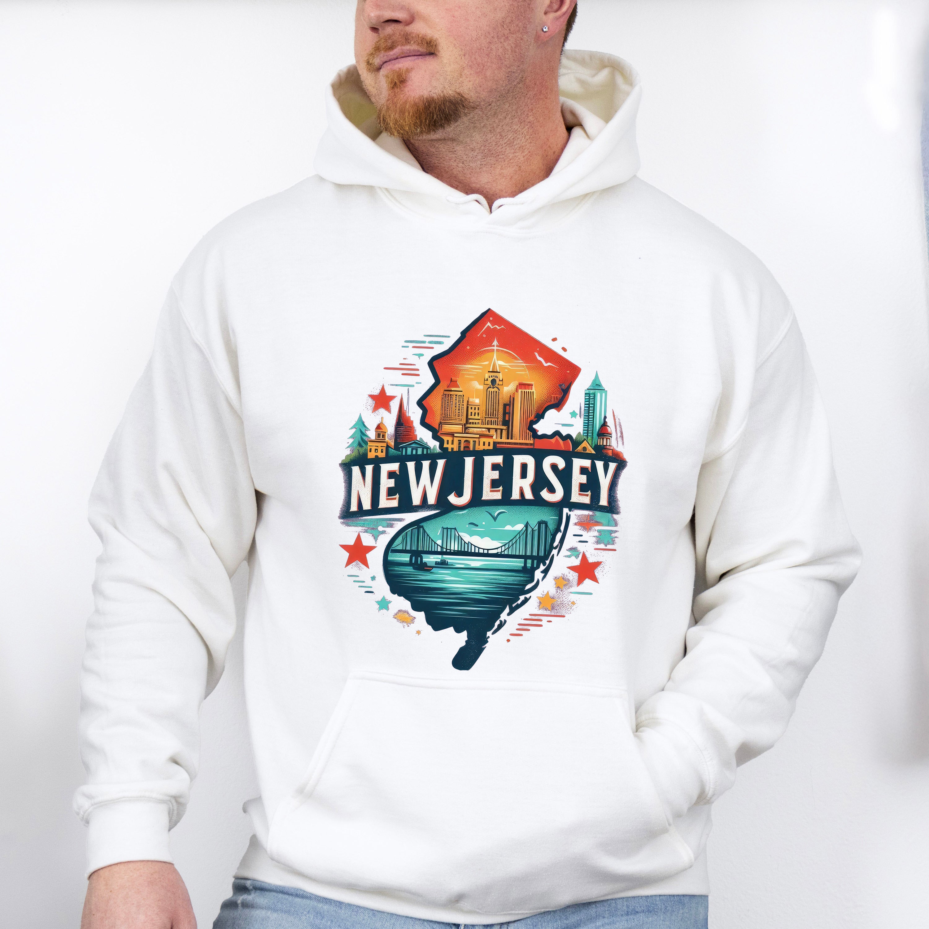 Colorful New Jersey State Design - States &amp; Cities Unisex Crewneck T-Shirt Sweatshirt Hoodie