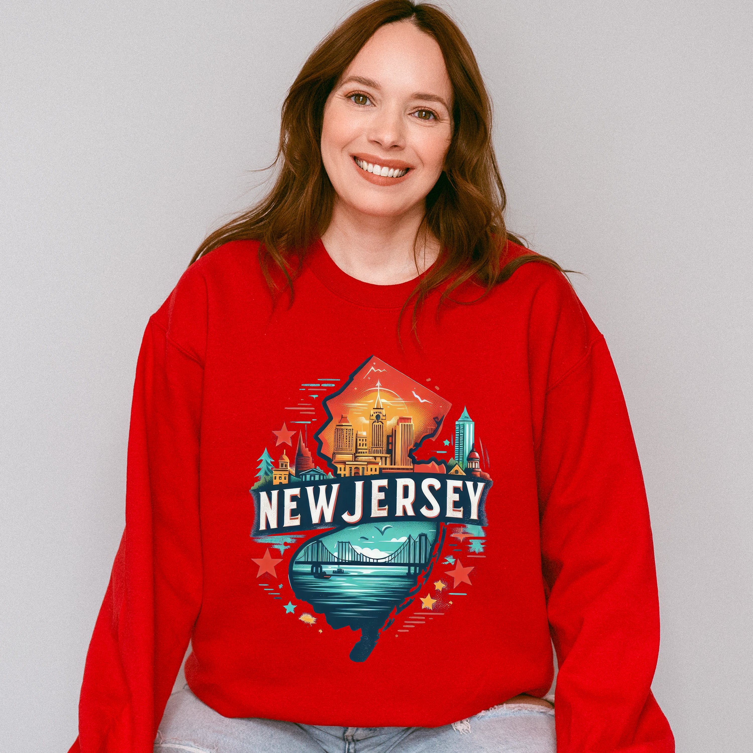 Colorful New Jersey State Design - States &amp; Cities Unisex Crewneck T-Shirt Sweatshirt Hoodie