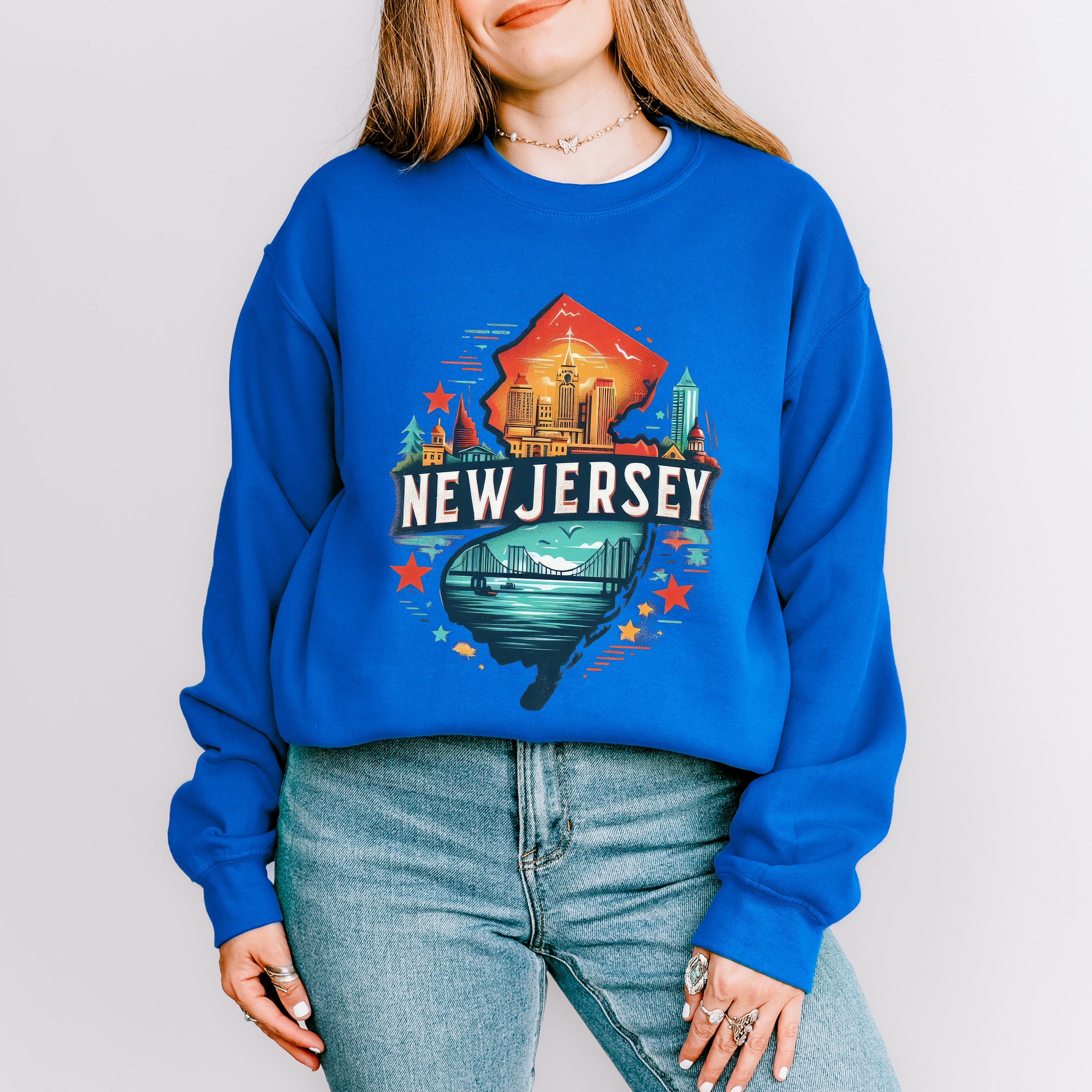 Colorful New Jersey State Design - States &amp; Cities Unisex Crewneck T-Shirt Sweatshirt Hoodie