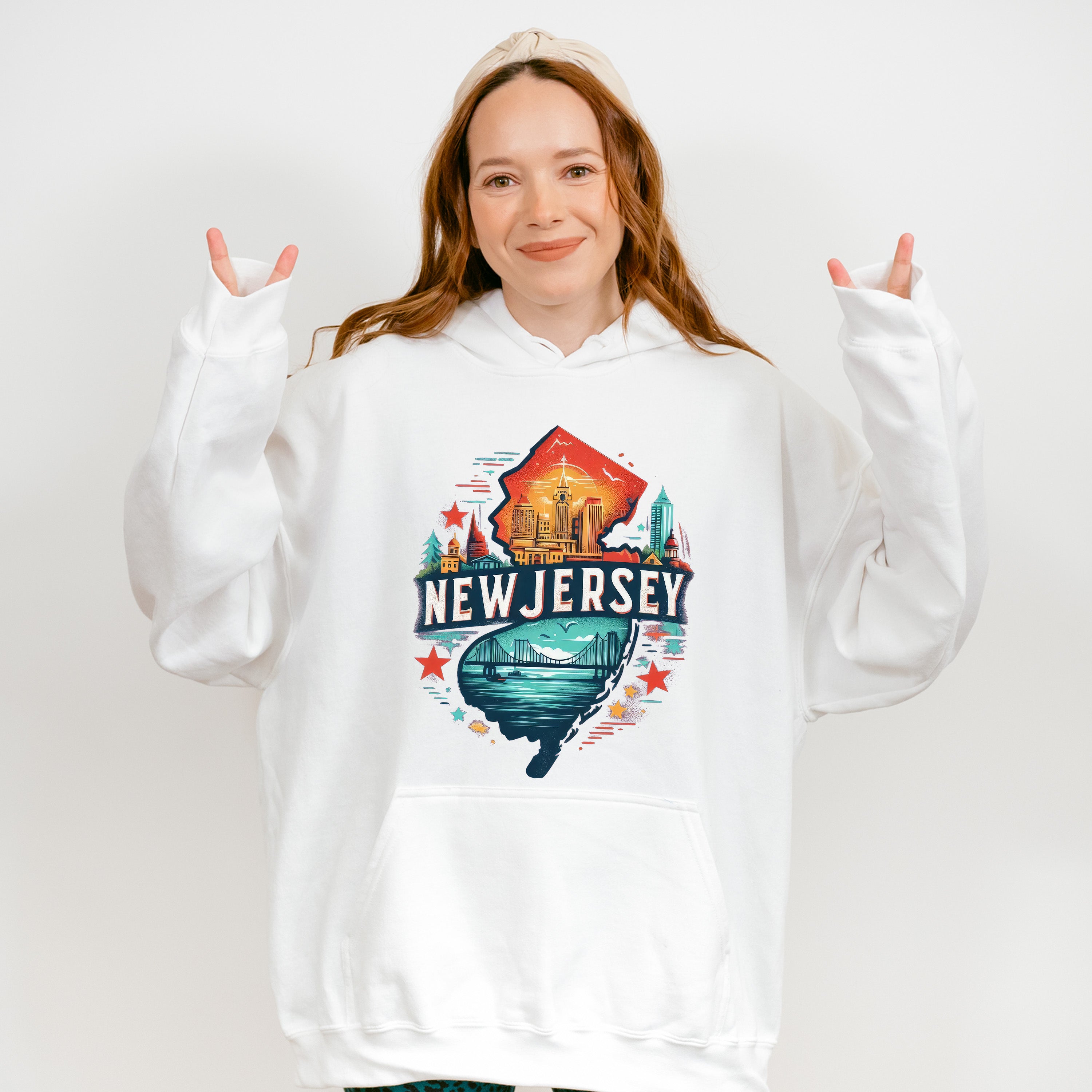 Colorful New Jersey State Design - States &amp; Cities Unisex Crewneck T-Shirt Sweatshirt Hoodie
