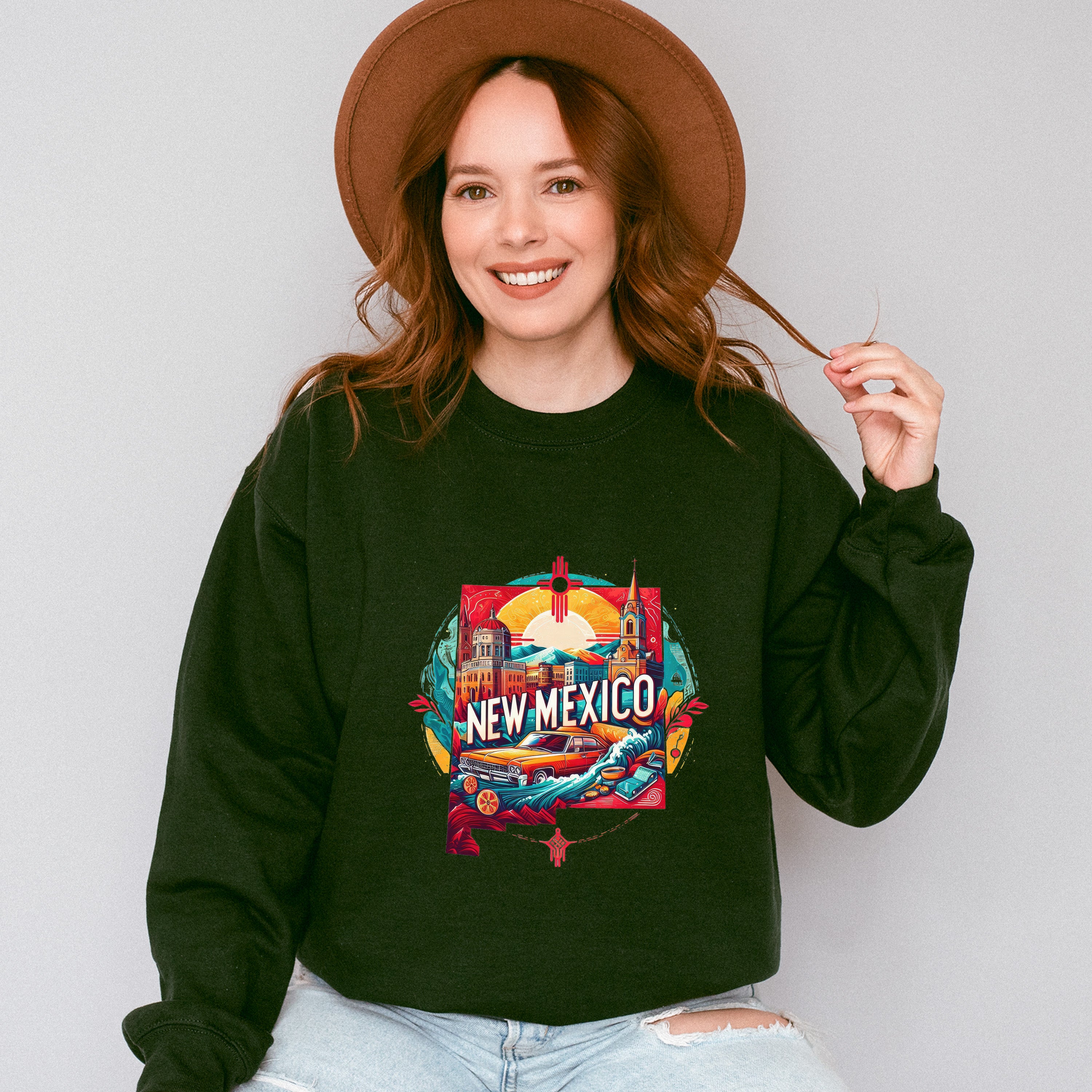 Colorful New Mexico State Design - States &amp; Cities Unisex Crewneck T-Shirt Sweatshirt Hoodie