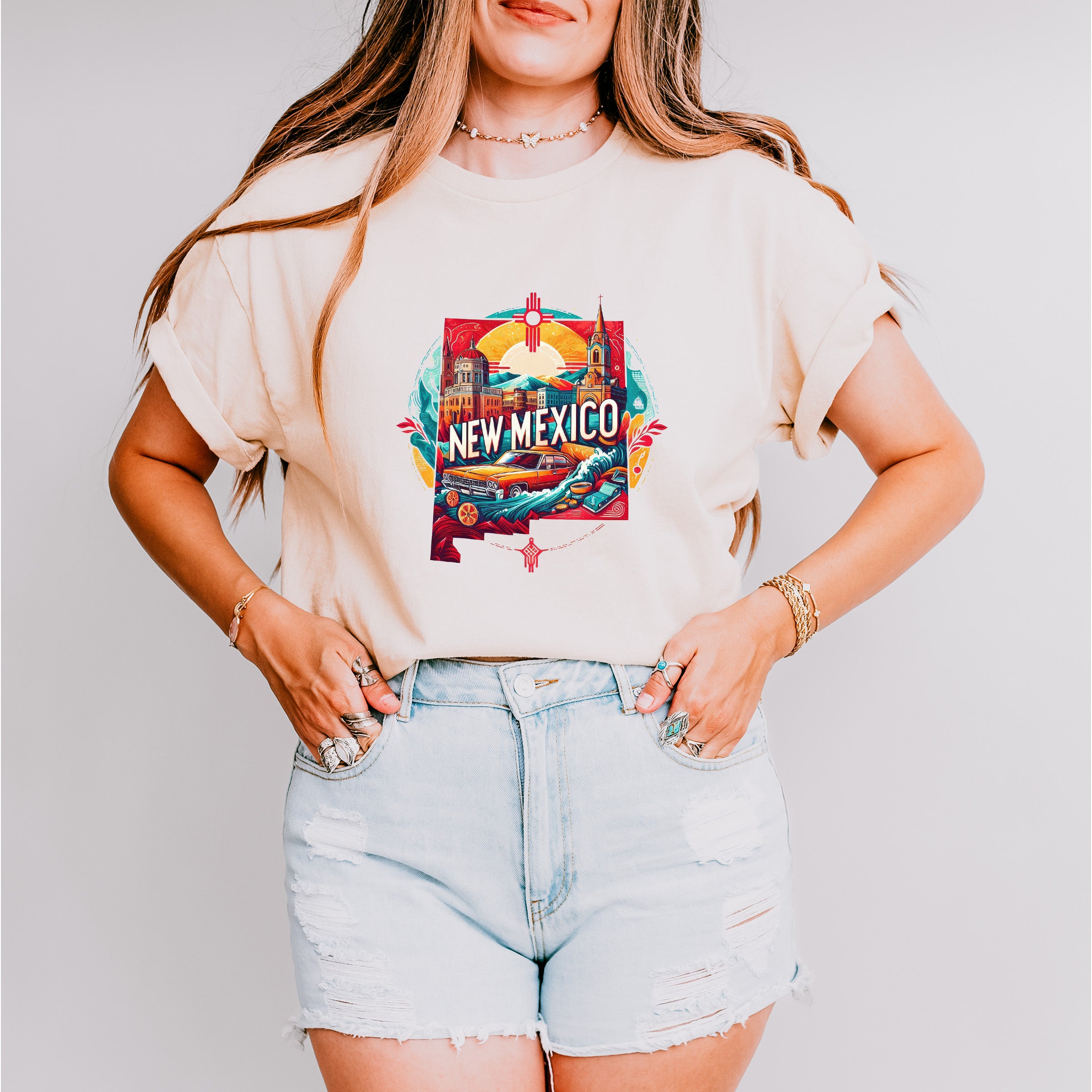 Colorful New Mexico State Design - States &amp; Cities Unisex Crewneck T-Shirt Sweatshirt Hoodie