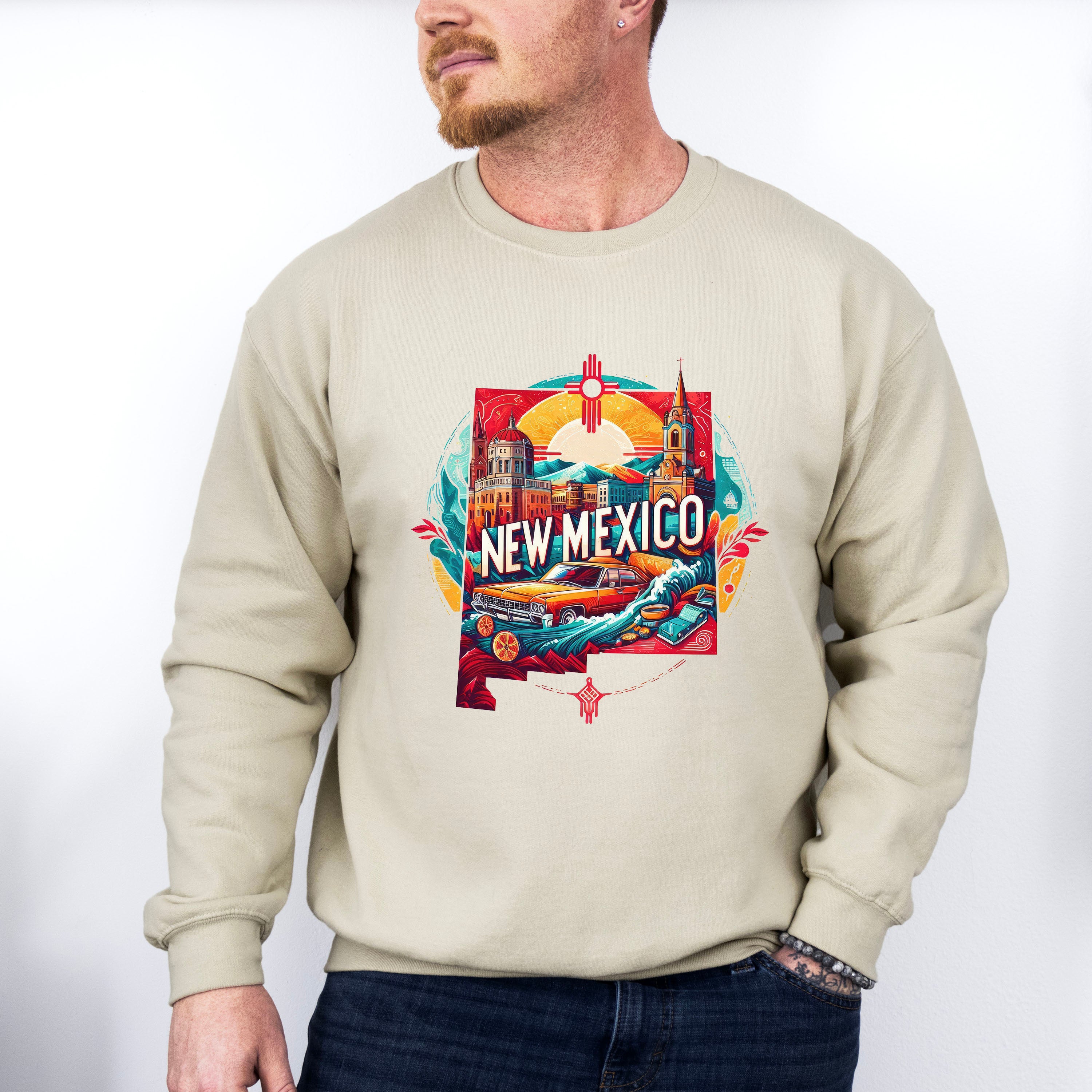 Colorful New Mexico State Design - States &amp; Cities Unisex Crewneck T-Shirt Sweatshirt Hoodie