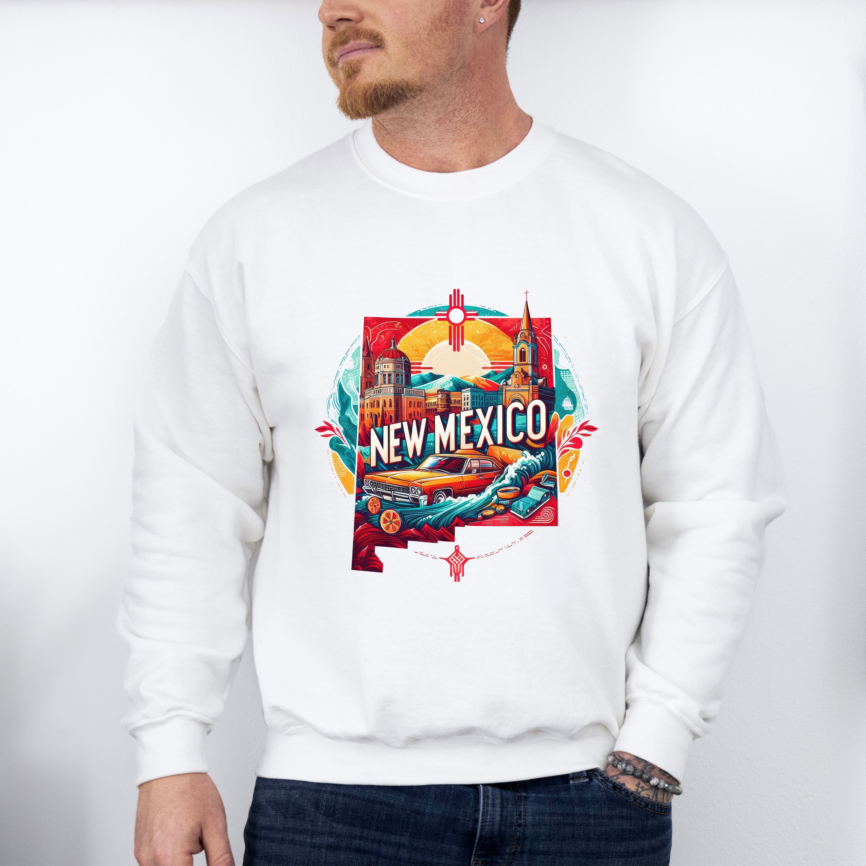 Colorful New Mexico State Design - States &amp; Cities Unisex Crewneck T-Shirt Sweatshirt Hoodie