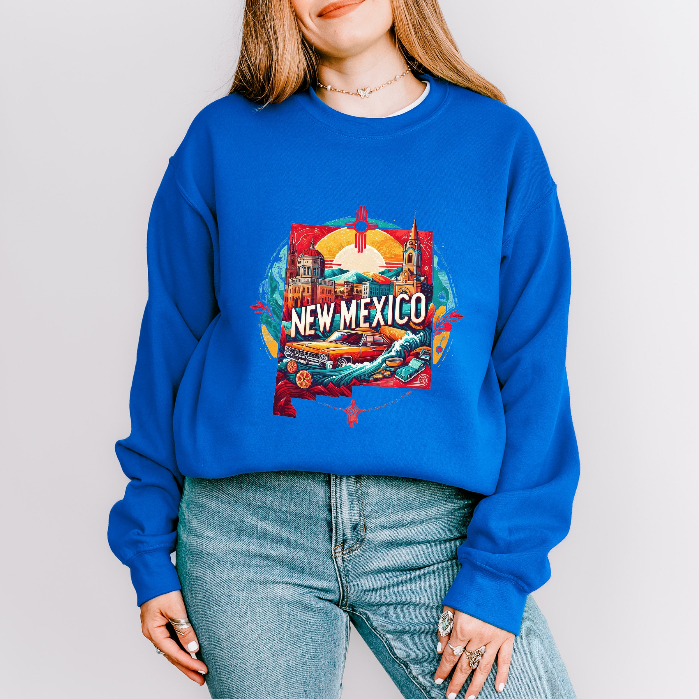 Colorful New Mexico State Design - States &amp; Cities Unisex Crewneck T-Shirt Sweatshirt Hoodie