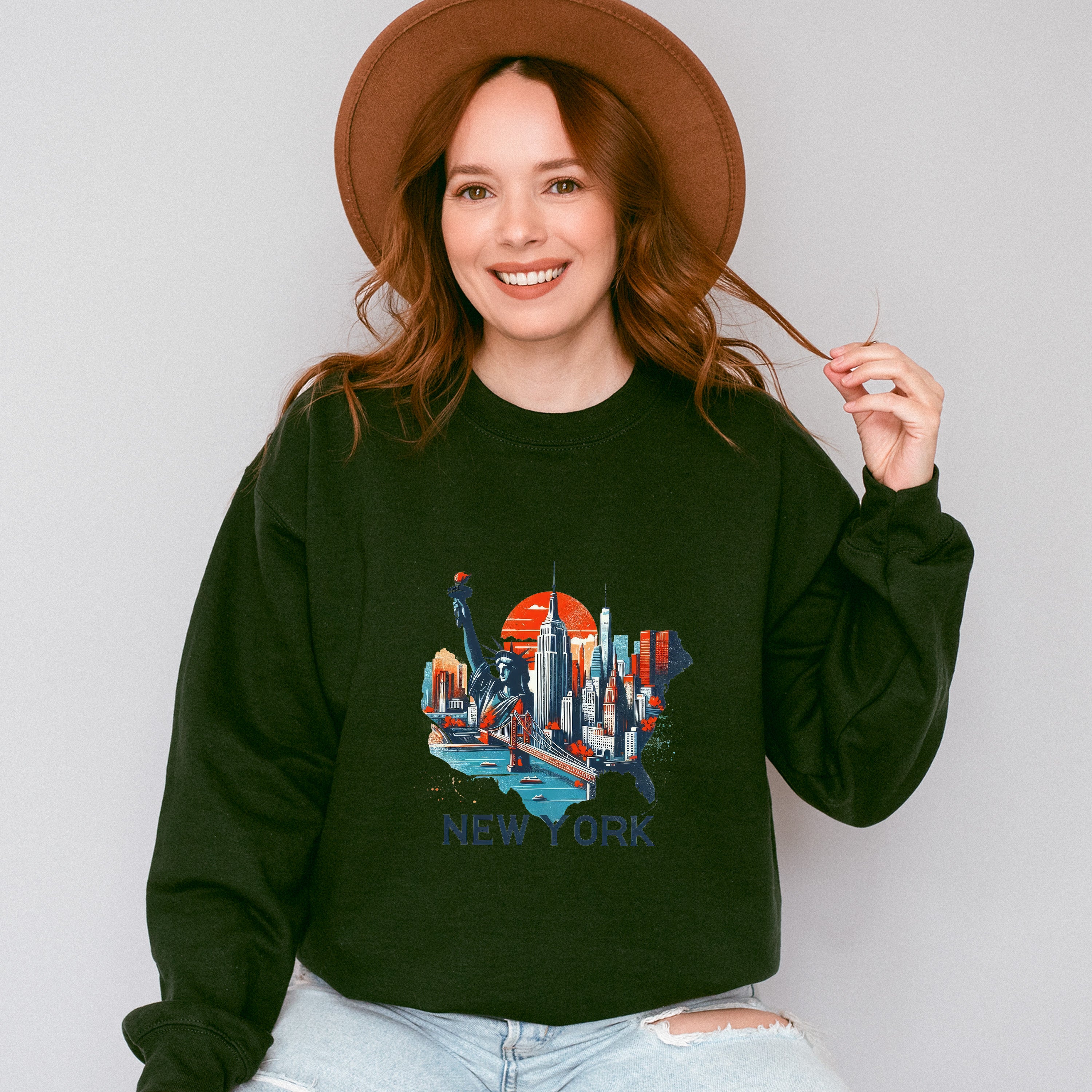 Colorful New York State Design - States &amp; Cities Unisex Crewneck T-Shirt Sweatshirt Hoodie