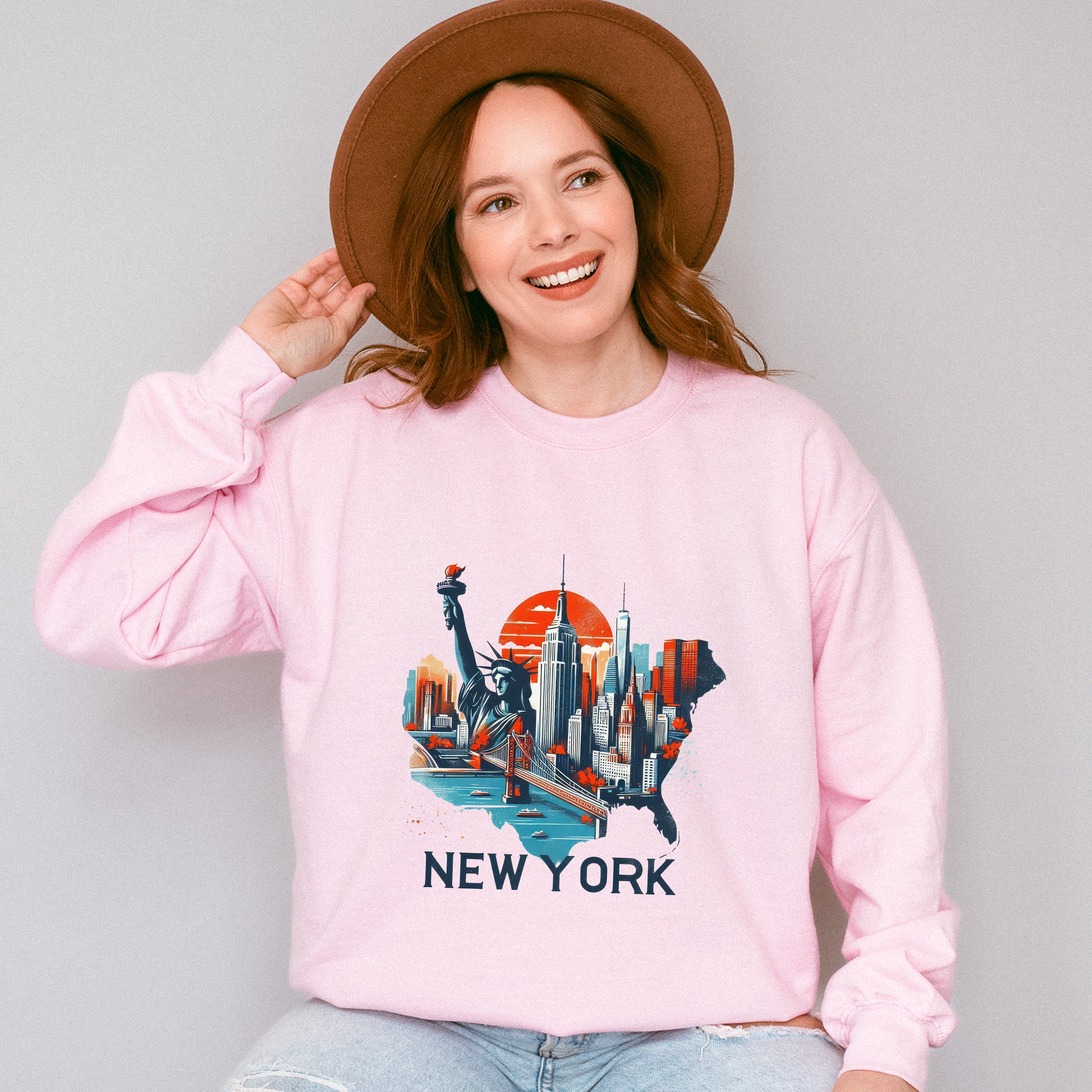 Colorful New York State Design - States &amp; Cities Unisex Crewneck T-Shirt Sweatshirt Hoodie