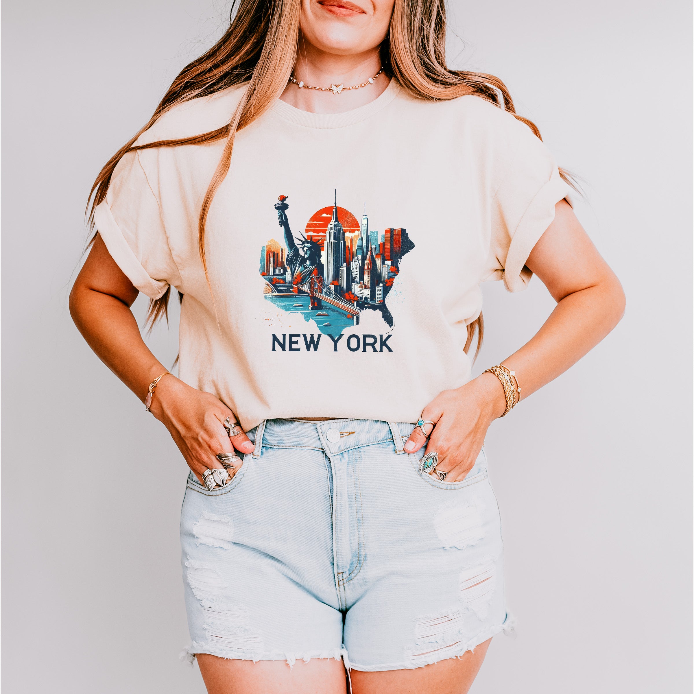 Colorful New York State Design - States &amp; Cities Unisex Crewneck T-Shirt Sweatshirt Hoodie