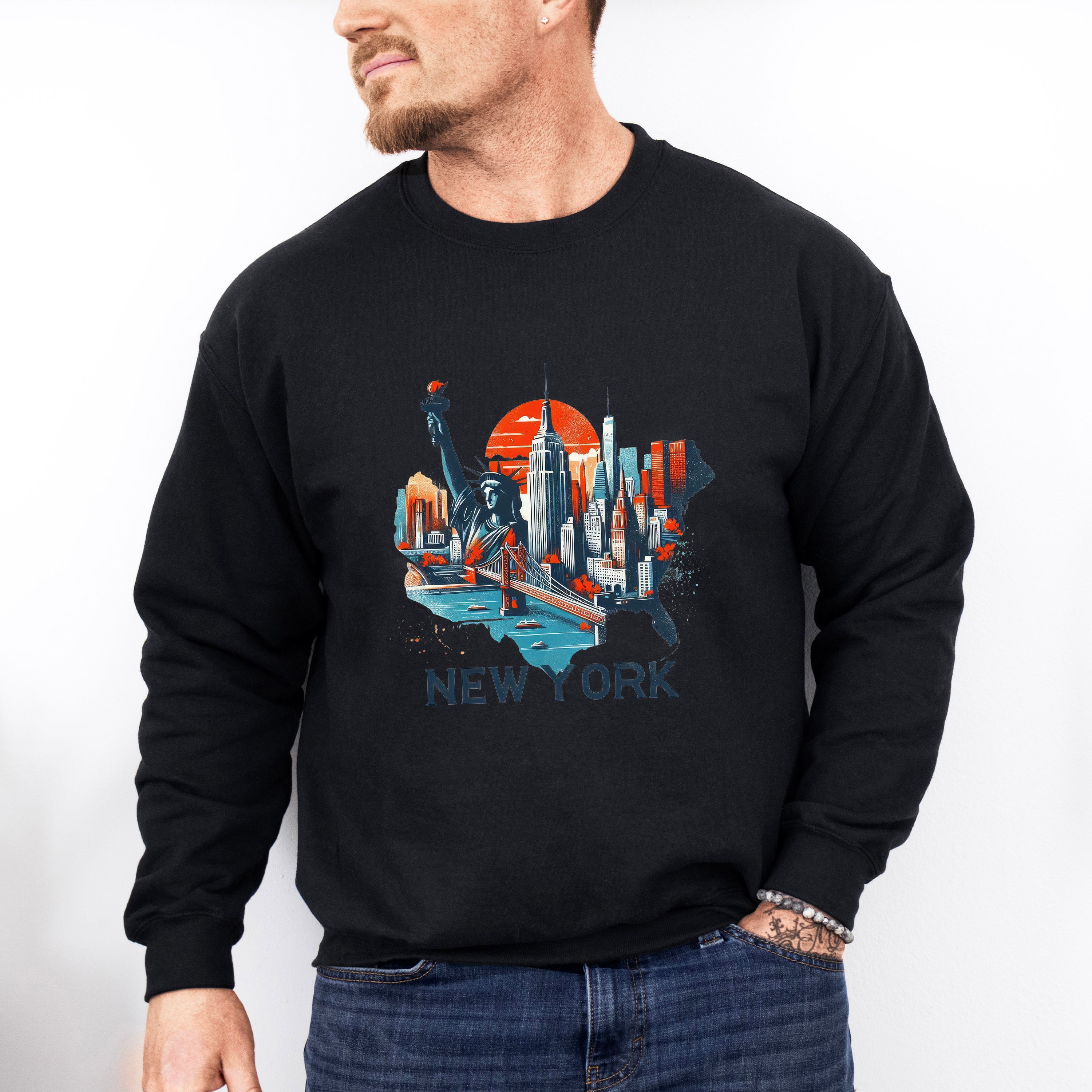 Colorful New York State Design - States &amp; Cities Unisex Crewneck T-Shirt Sweatshirt Hoodie