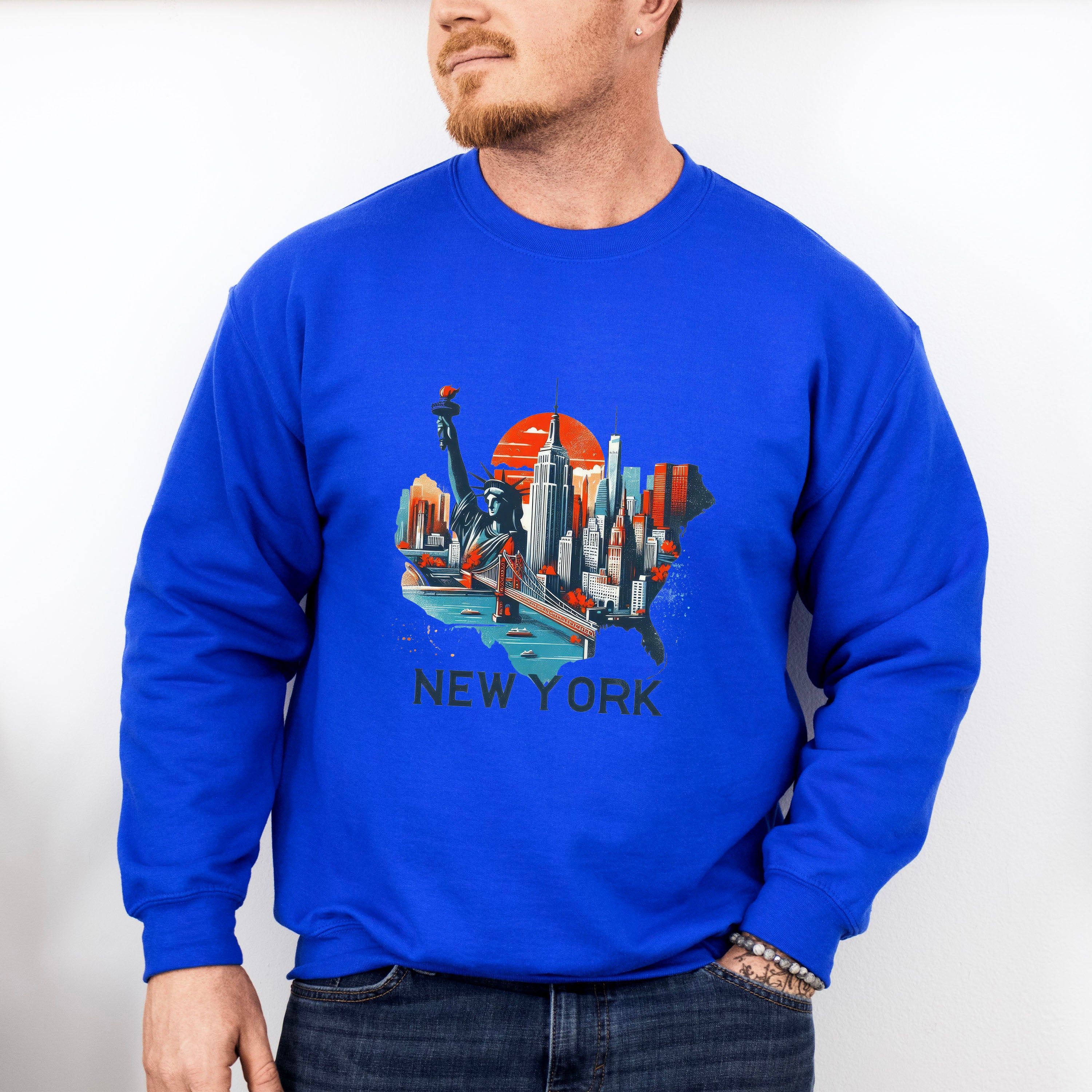 Colorful New York State Design - States &amp; Cities Unisex Crewneck T-Shirt Sweatshirt Hoodie
