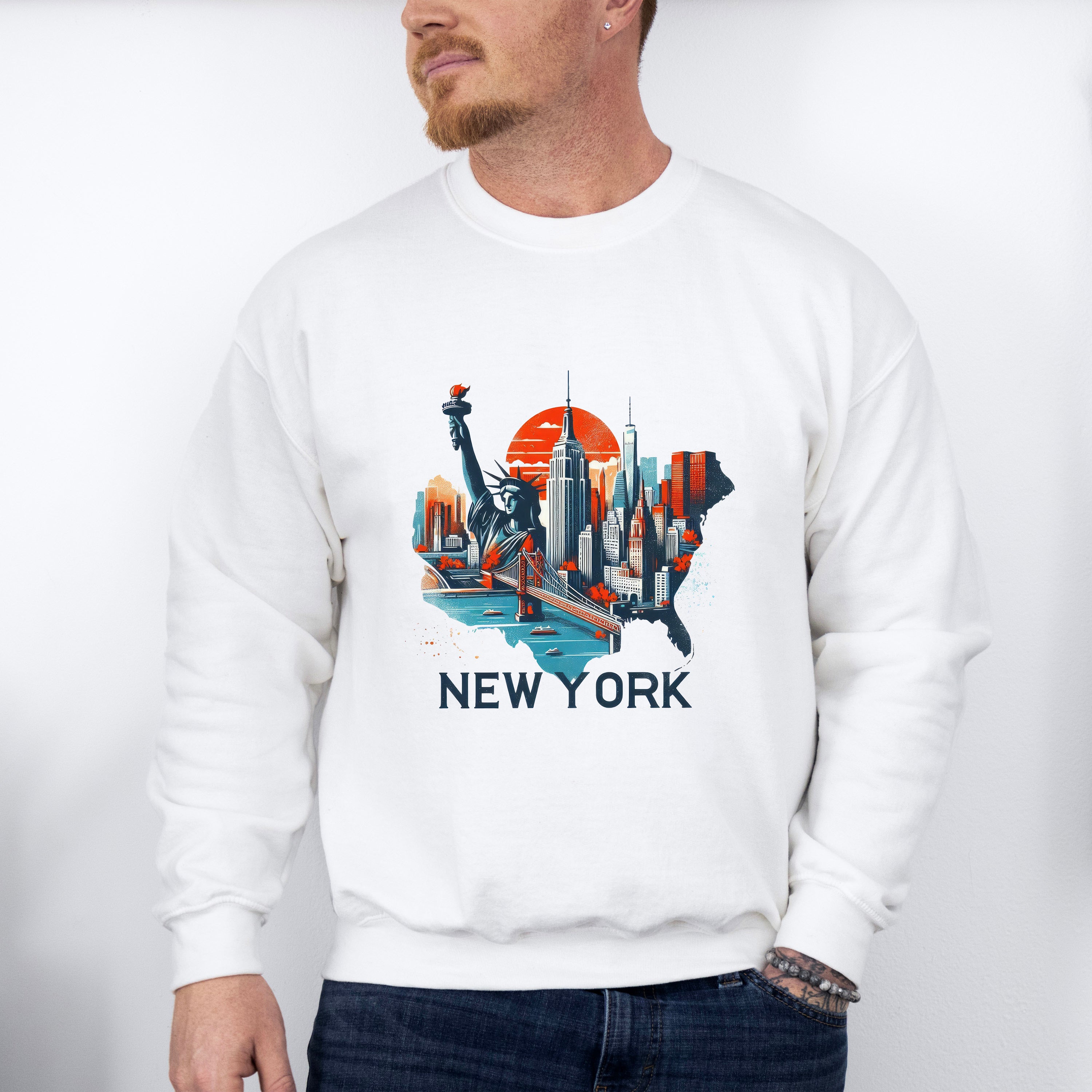 Colorful New York State Design - States &amp; Cities Unisex Crewneck T-Shirt Sweatshirt Hoodie