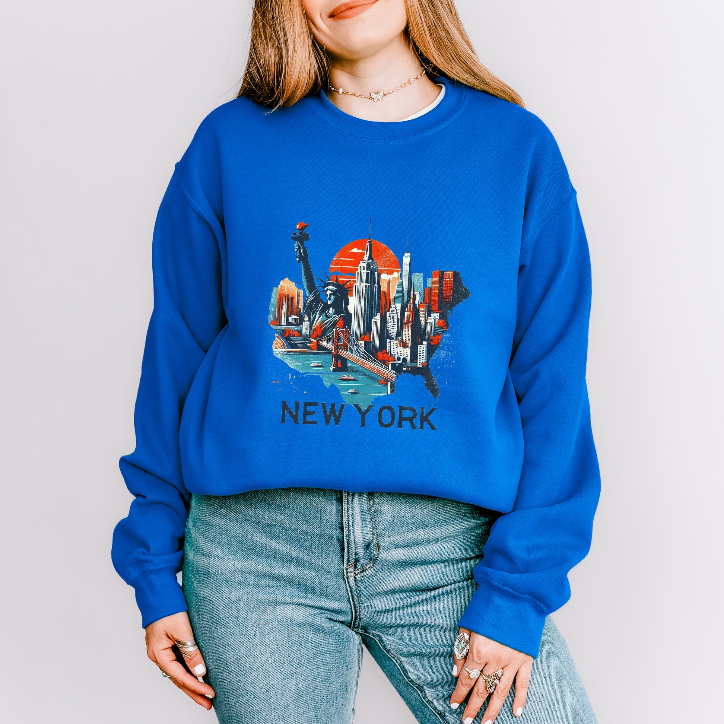 Colorful New York State Design - States &amp; Cities Unisex Crewneck T-Shirt Sweatshirt Hoodie
