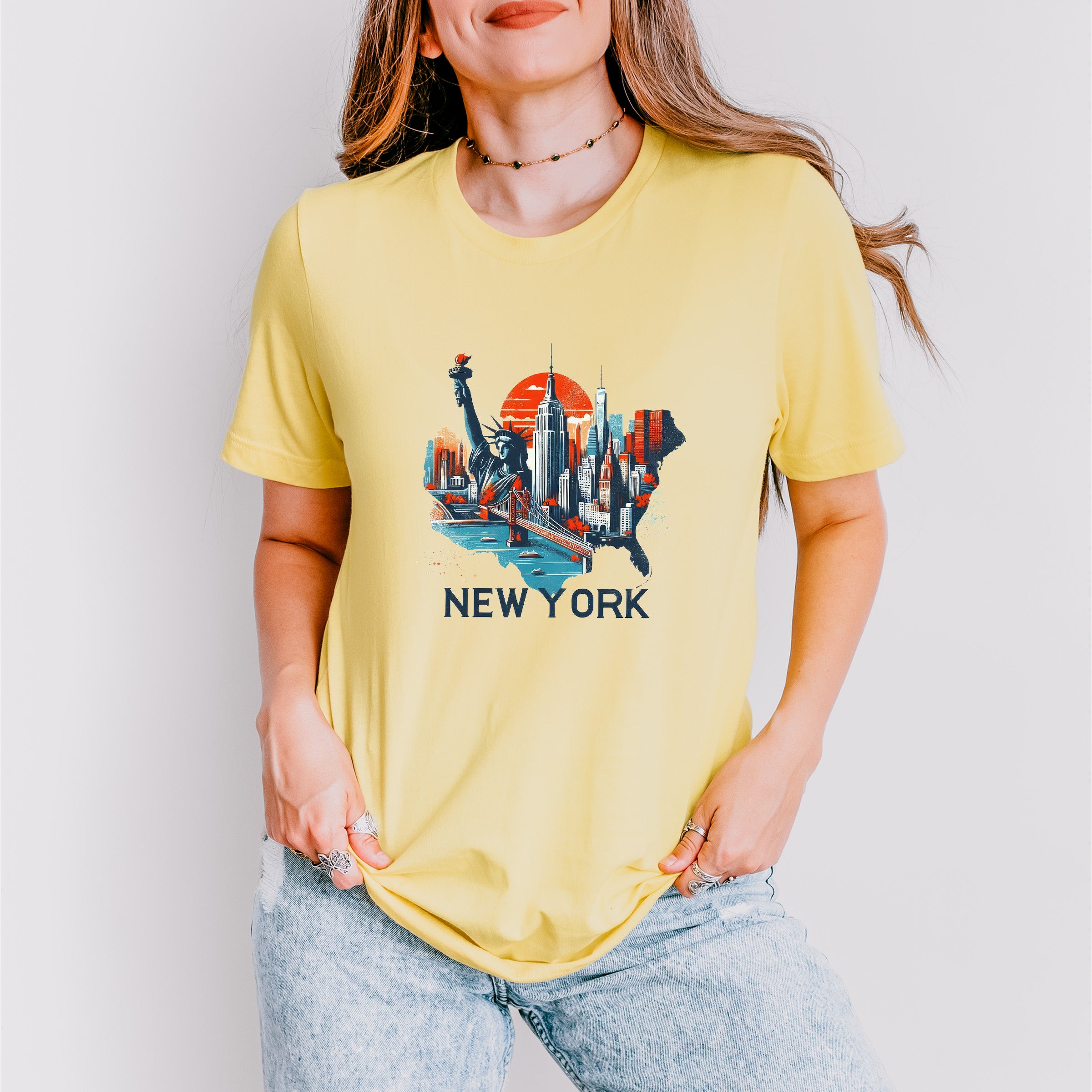Colorful New York State Design - States &amp; Cities Unisex Crewneck T-Shirt Sweatshirt Hoodie
