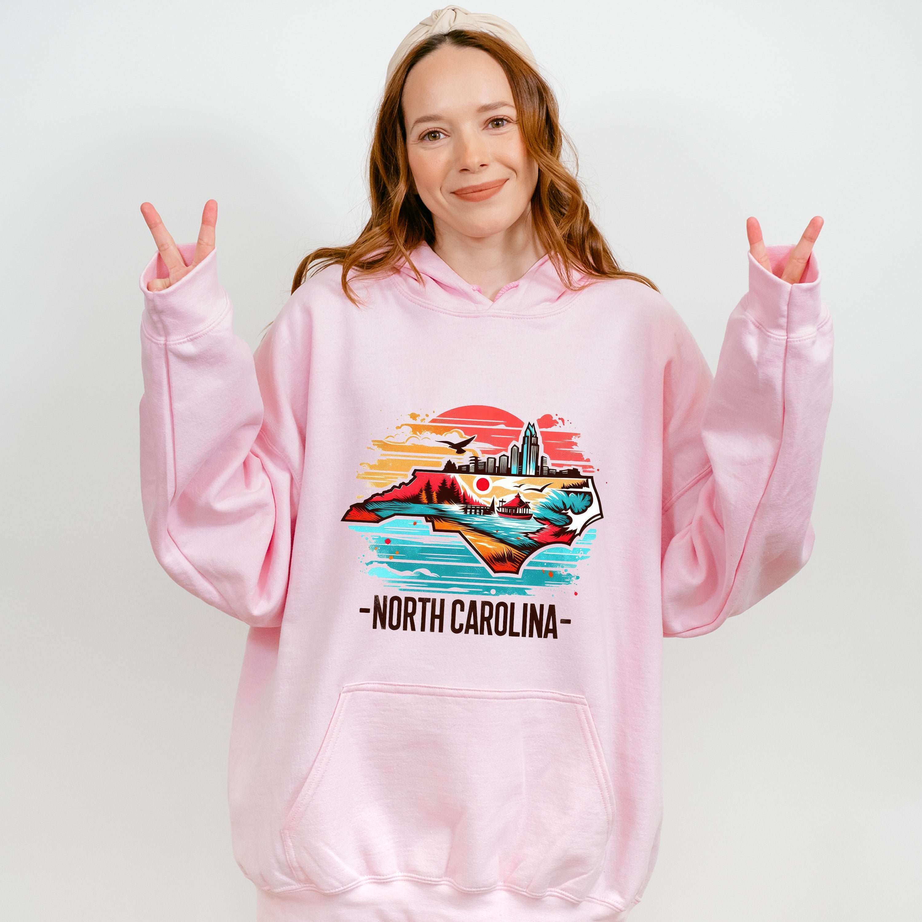 Colorful North Carolina State Design - States &amp; Cities Unisex Crewneck T-Shirt Sweatshirt Hoodie