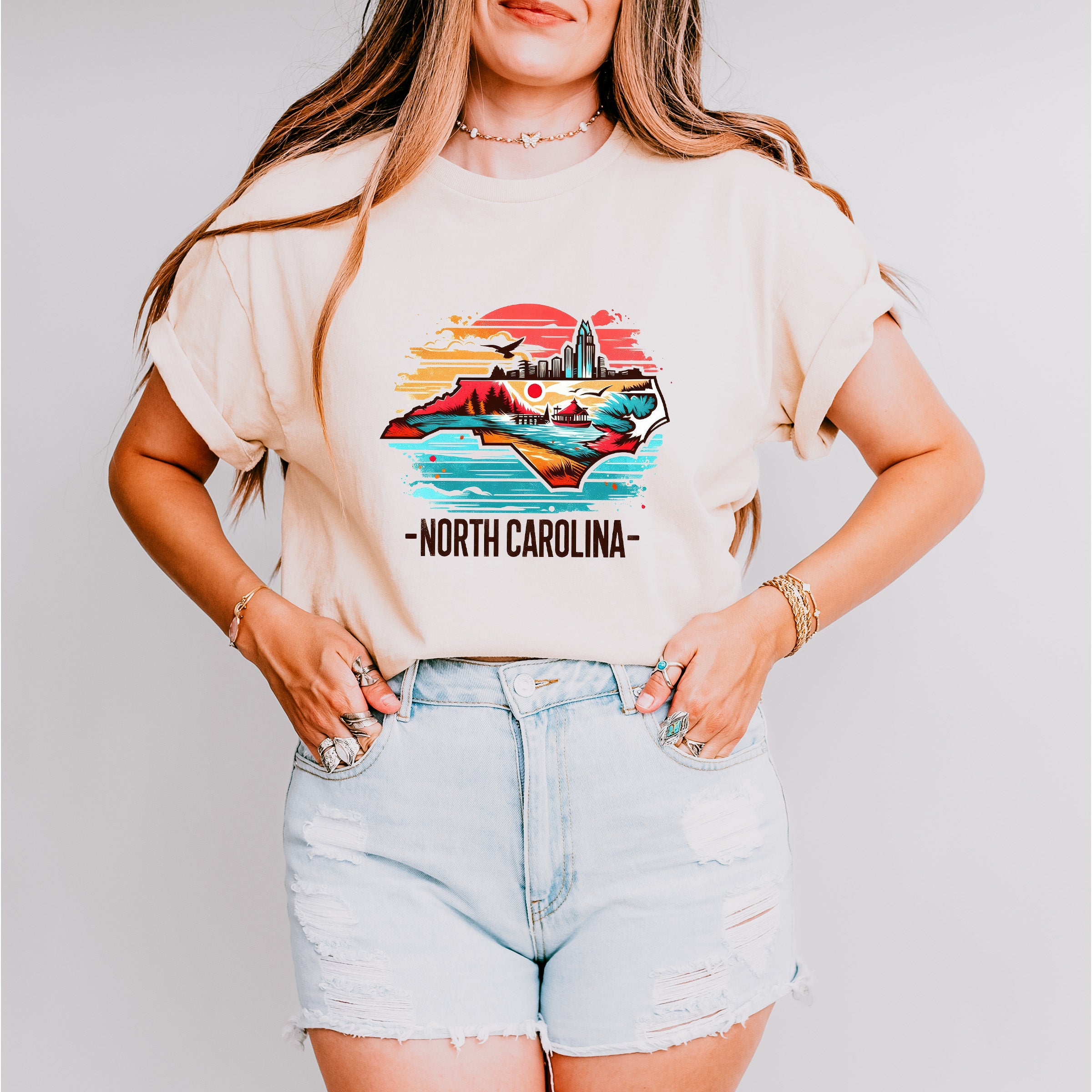 Colorful North Carolina State Design - States &amp; Cities Unisex Crewneck T-Shirt Sweatshirt Hoodie