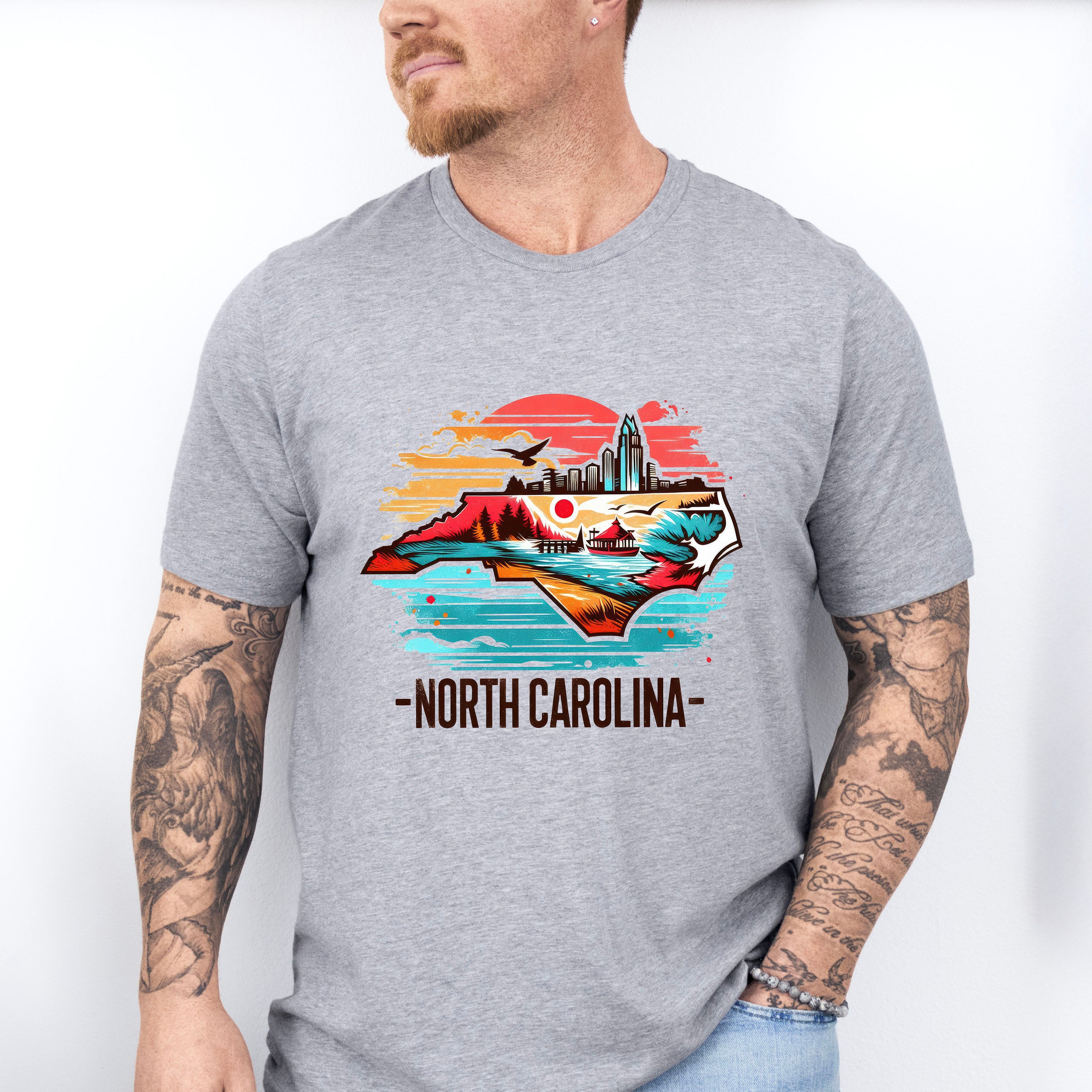 Colorful North Carolina State Design - States &amp; Cities Unisex Crewneck T-Shirt Sweatshirt Hoodie