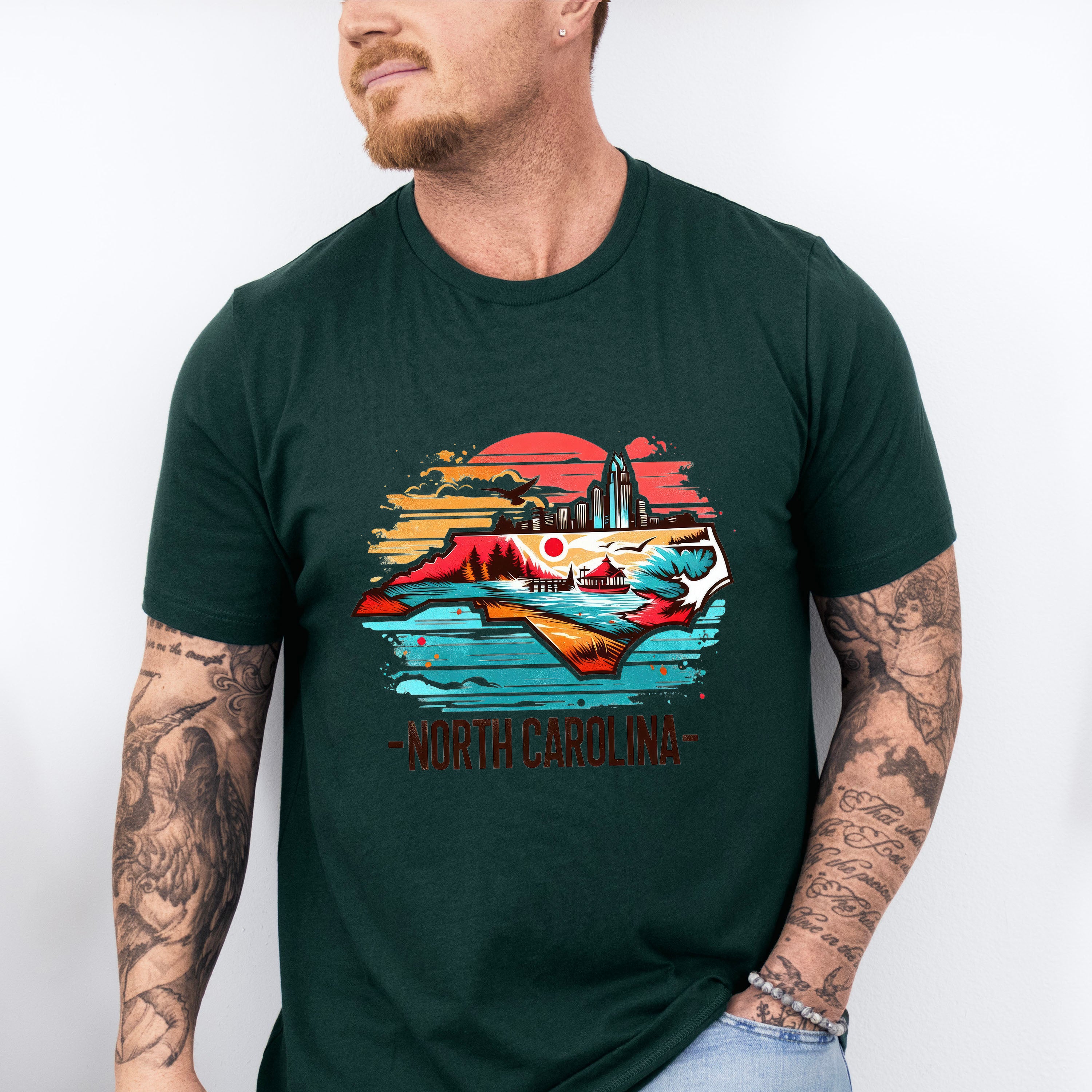 Colorful North Carolina State Design - States &amp; Cities Unisex Crewneck T-Shirt Sweatshirt Hoodie