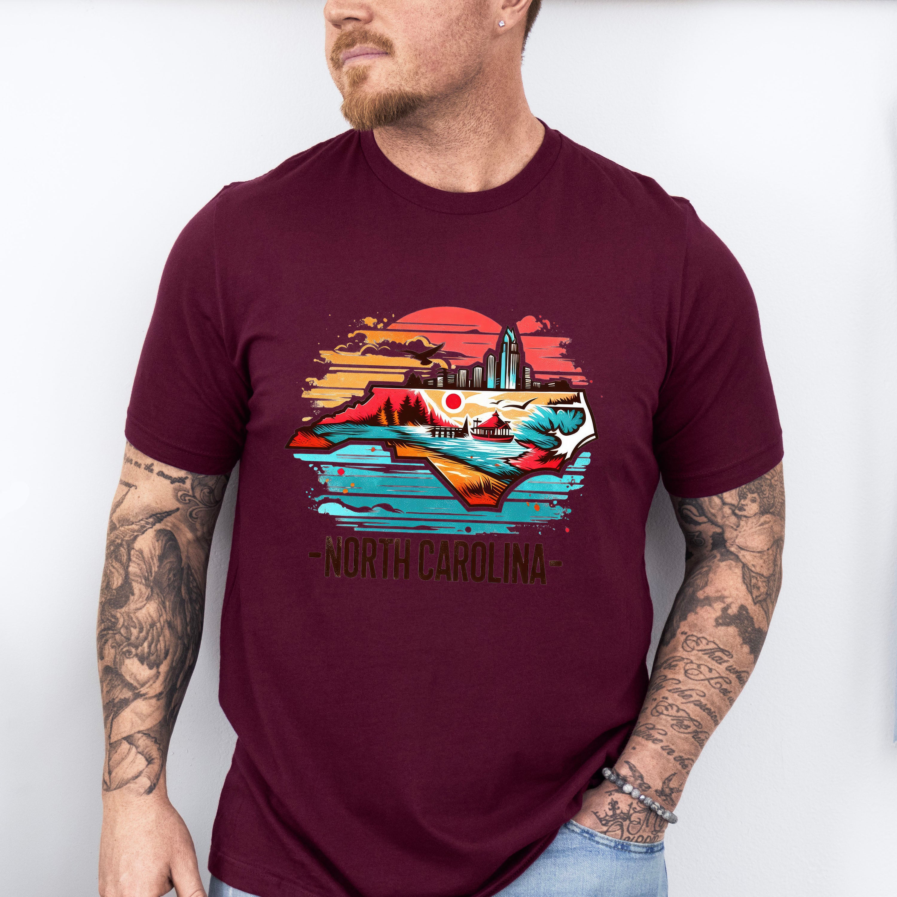 Colorful North Carolina State Design - States &amp; Cities Unisex Crewneck T-Shirt Sweatshirt Hoodie