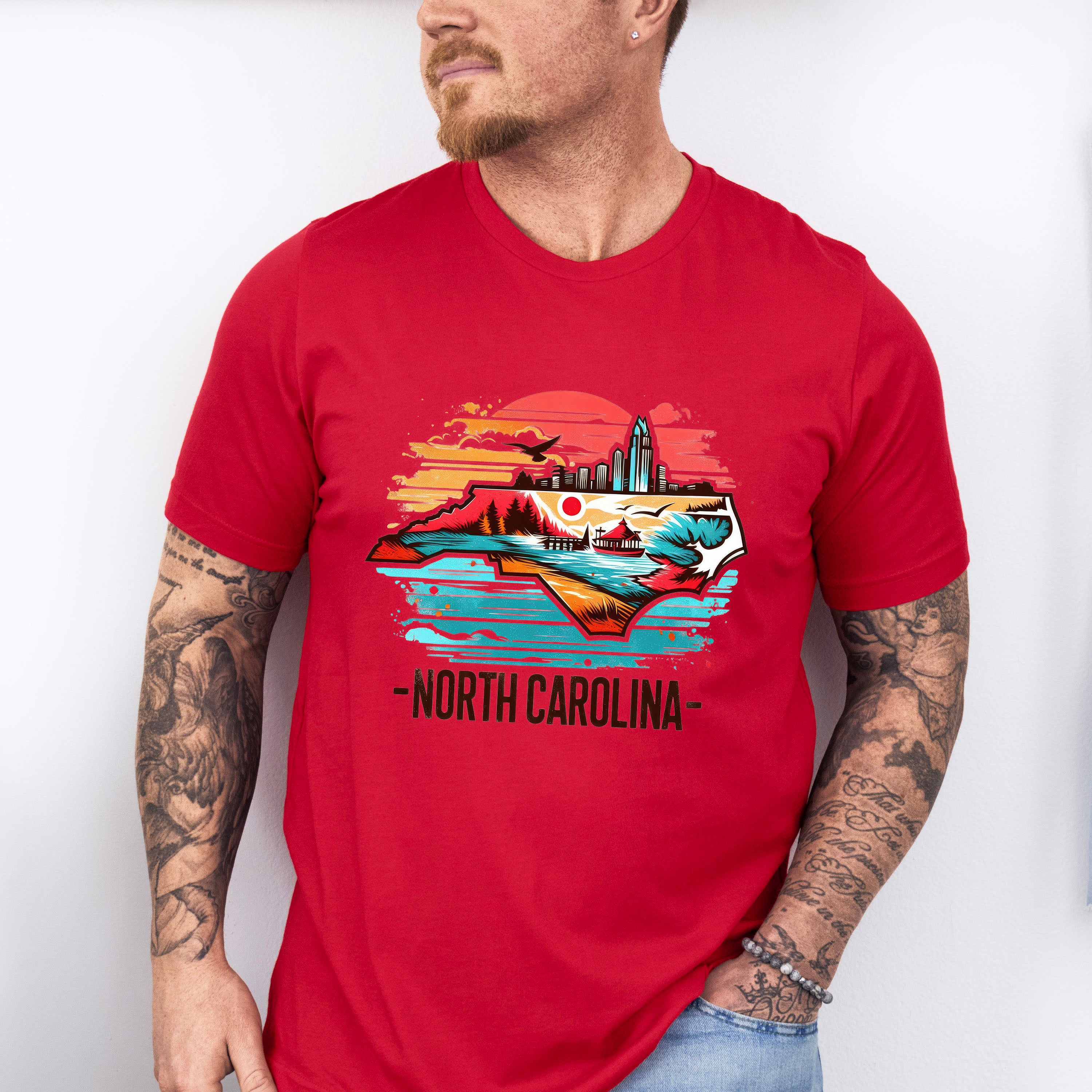 Colorful North Carolina State Design - States &amp; Cities Unisex Crewneck T-Shirt Sweatshirt Hoodie