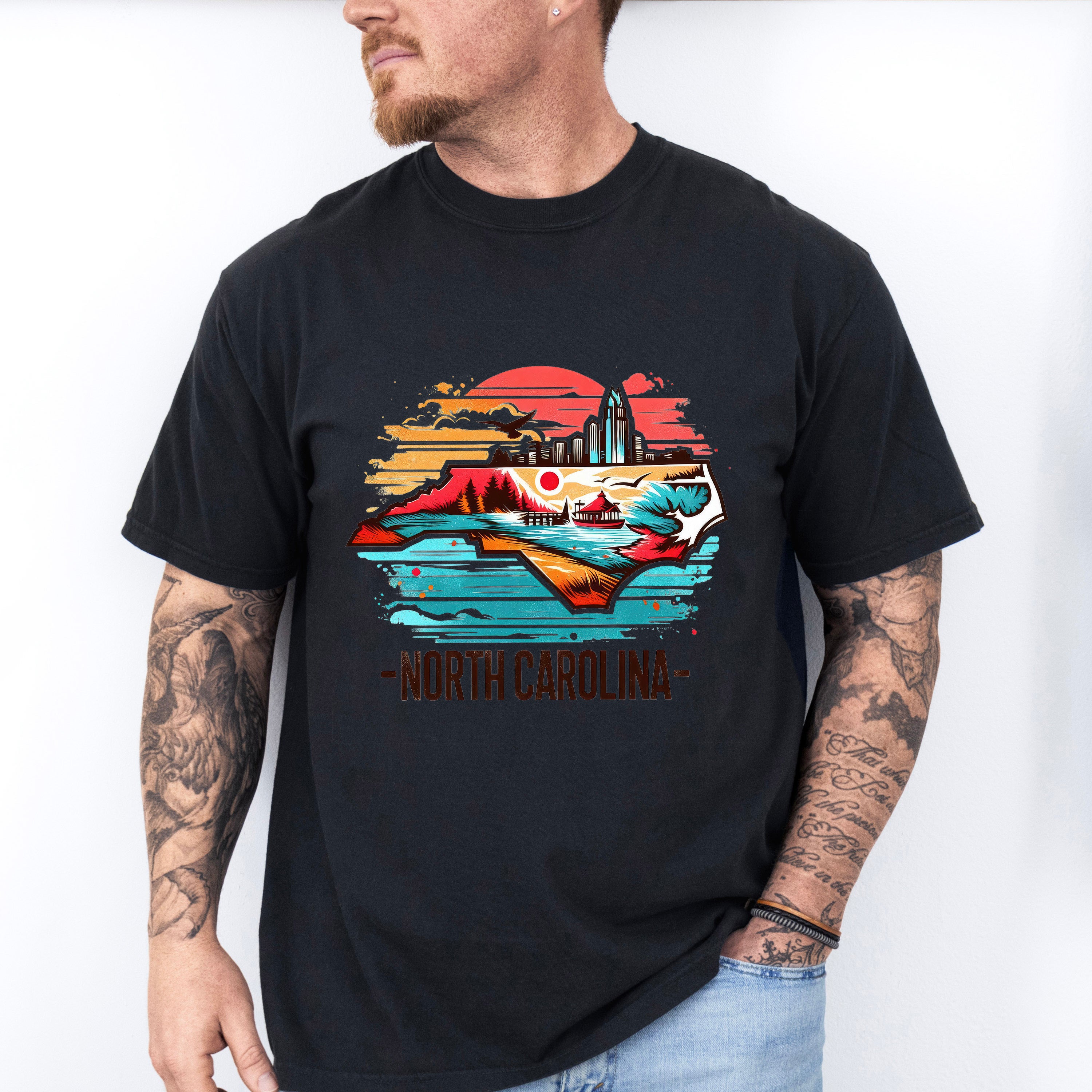 Colorful North Carolina State Design - States &amp; Cities Unisex Crewneck T-Shirt Sweatshirt Hoodie