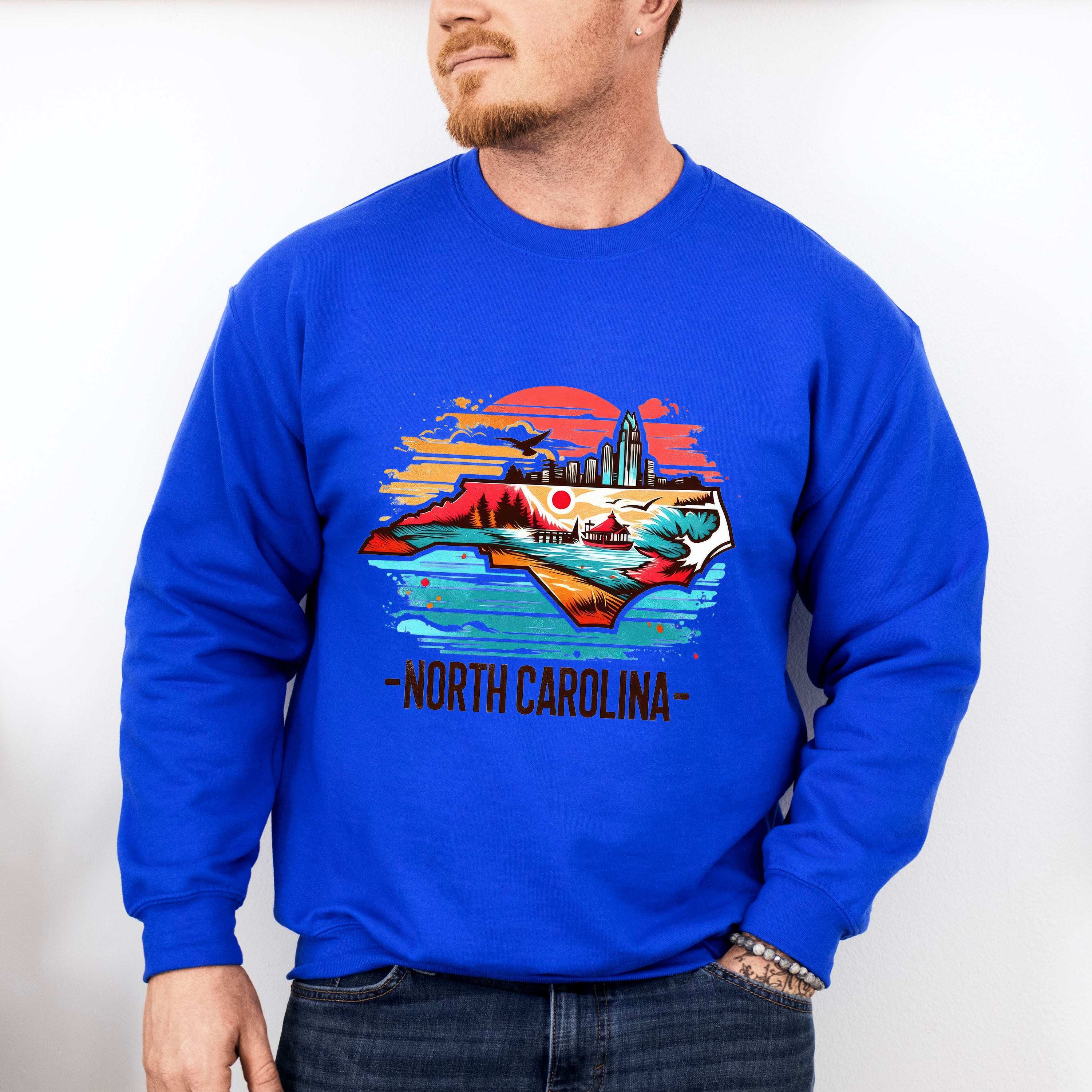 Colorful North Carolina State Design - States &amp; Cities Unisex Crewneck T-Shirt Sweatshirt Hoodie