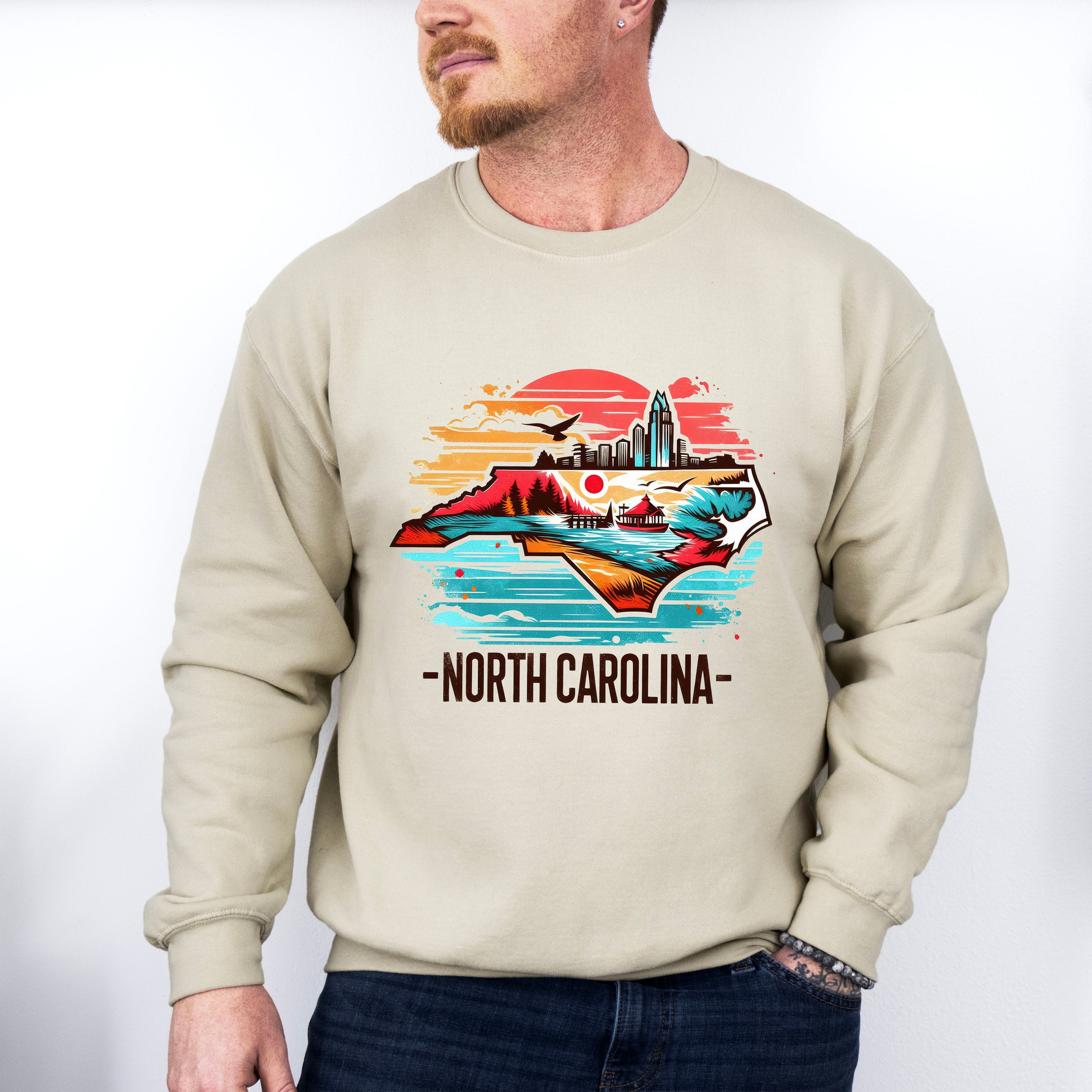Colorful North Carolina State Design - States &amp; Cities Unisex Crewneck T-Shirt Sweatshirt Hoodie