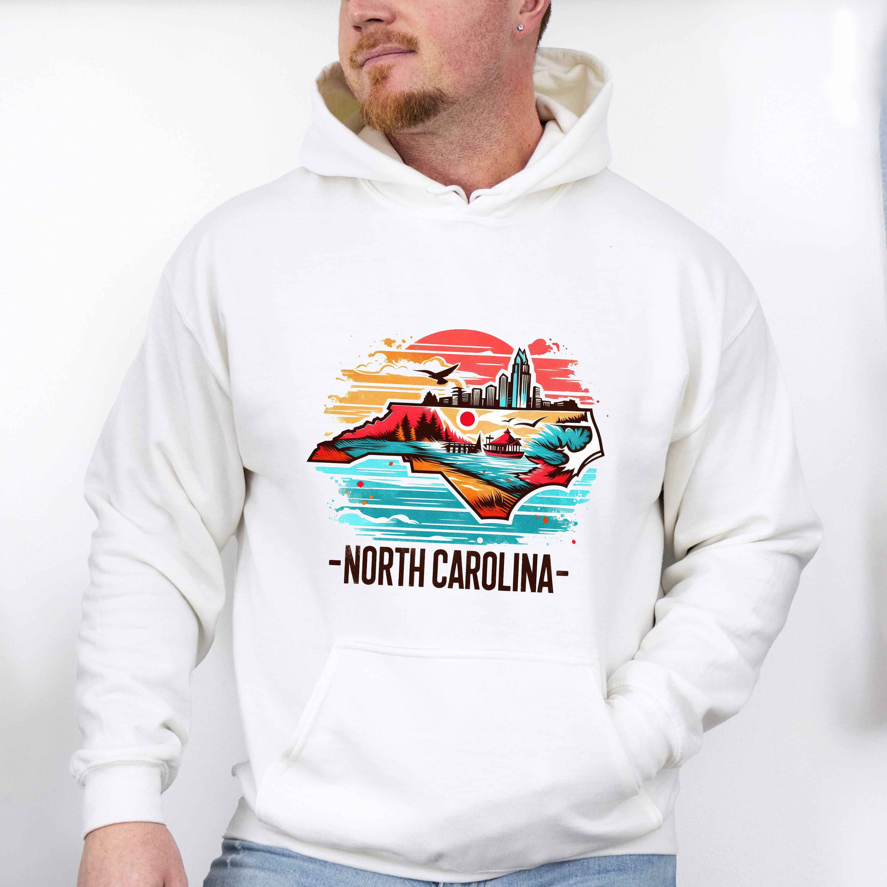 Colorful North Carolina State Design - States &amp; Cities Unisex Crewneck T-Shirt Sweatshirt Hoodie