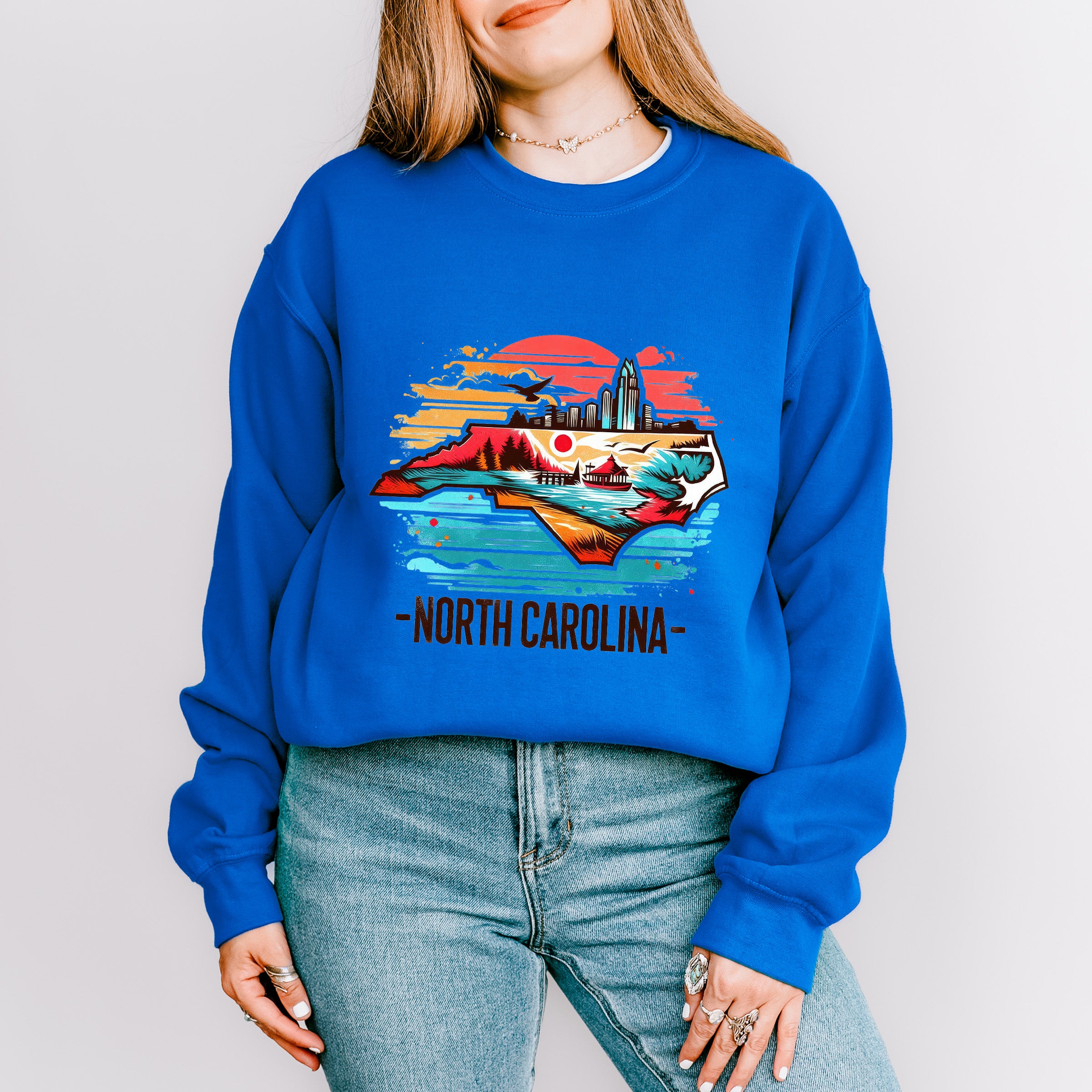 Colorful North Carolina State Design - States &amp; Cities Unisex Crewneck T-Shirt Sweatshirt Hoodie